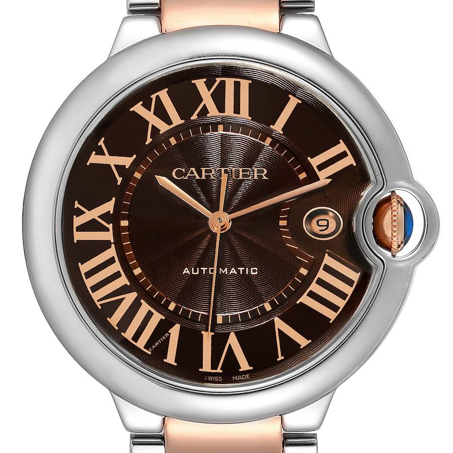 Cartier Ballon Bleu Steel Rose Gold Chocolate Dial Watch W6920032 SwissWatchExpo