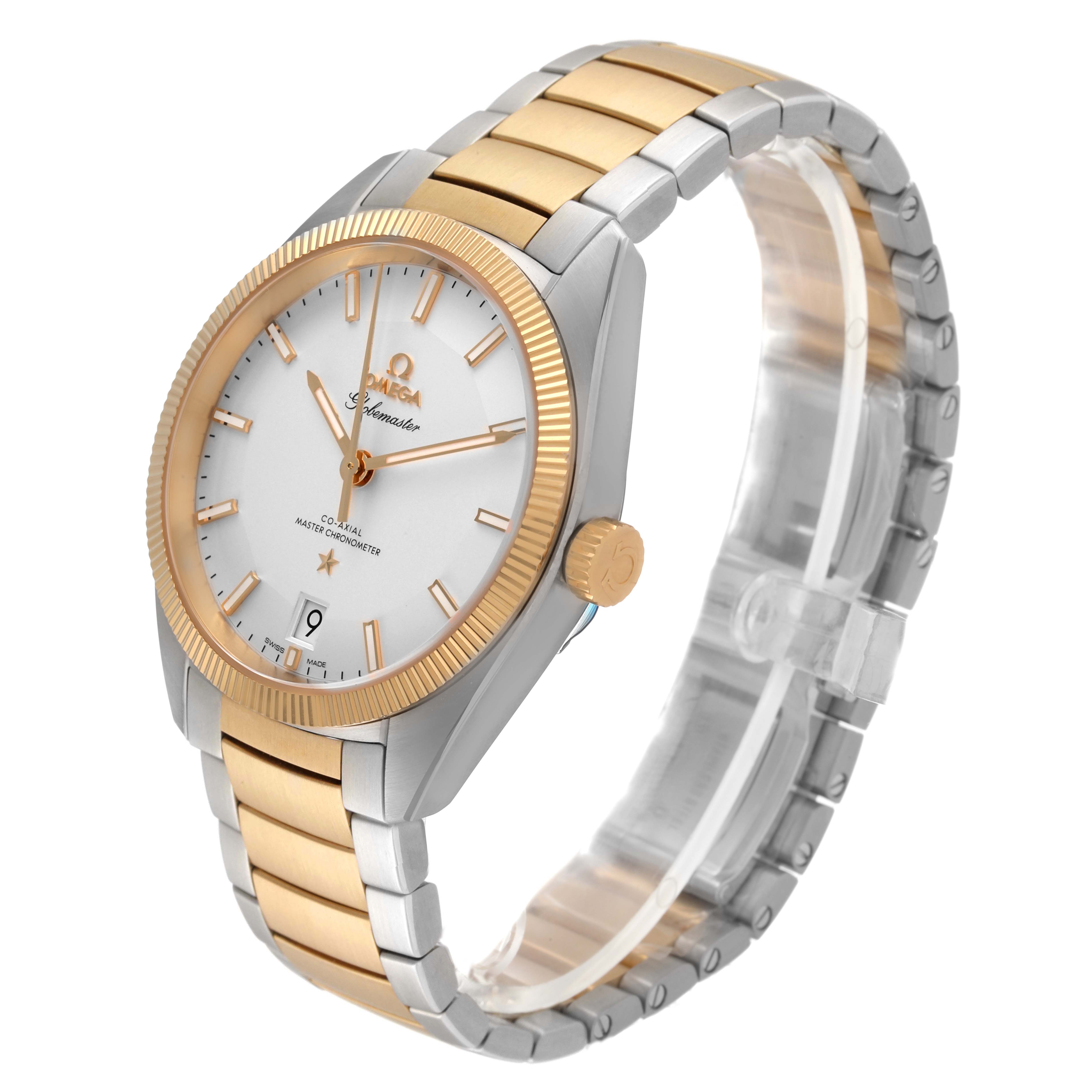 The Omega Constellation 130.20.39.21.02.001 Men's Stainless Steel Silver Dial watch is shown at a three-quarter angle, displaying its face, bezel, bracelet, and crown.