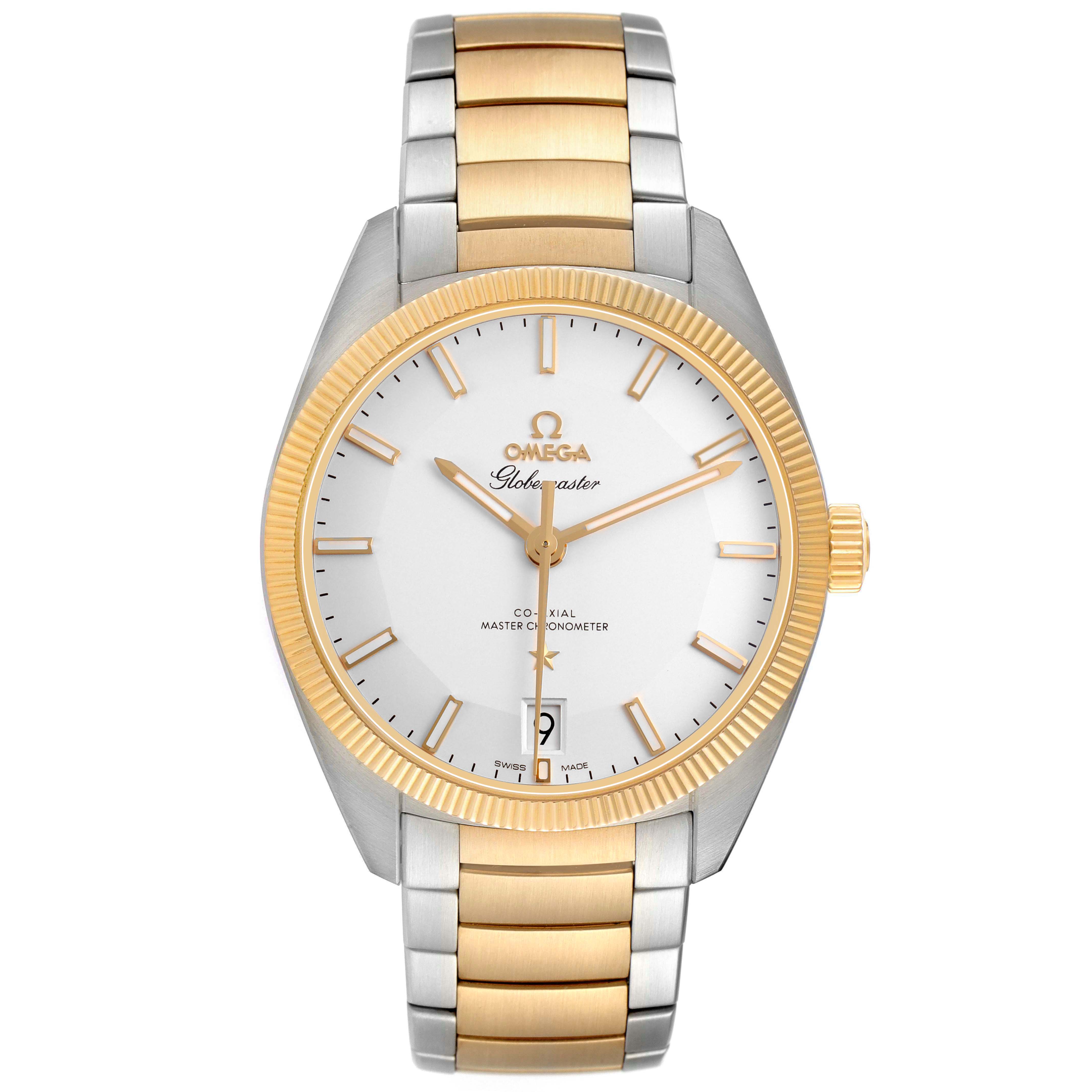 The Omega Constellation 130.20.39.21.02.001 Men's Stainless Steel Silver Dial watch is shown from a front view, highlighting the dial, bezel, and bracelet.