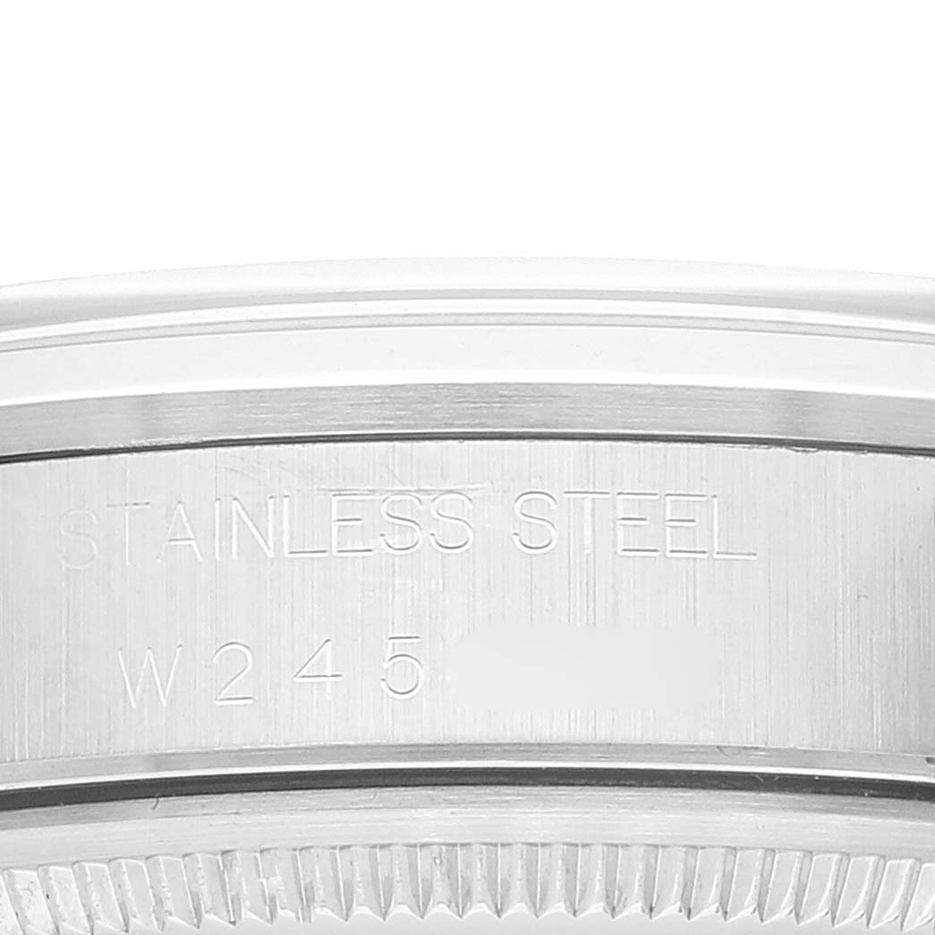 This image shows the stainless steel back casing with inscriptions of the Rolex Air-King 14000 Men's Stainless Steel Grey Dial 14000 Men's Stainless Steel Grey Dial watch model.