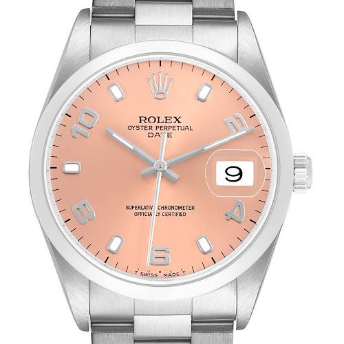 Photo of Rolex Date Steel Salmon Dial Oyster Bracelet Mens Watch 15200