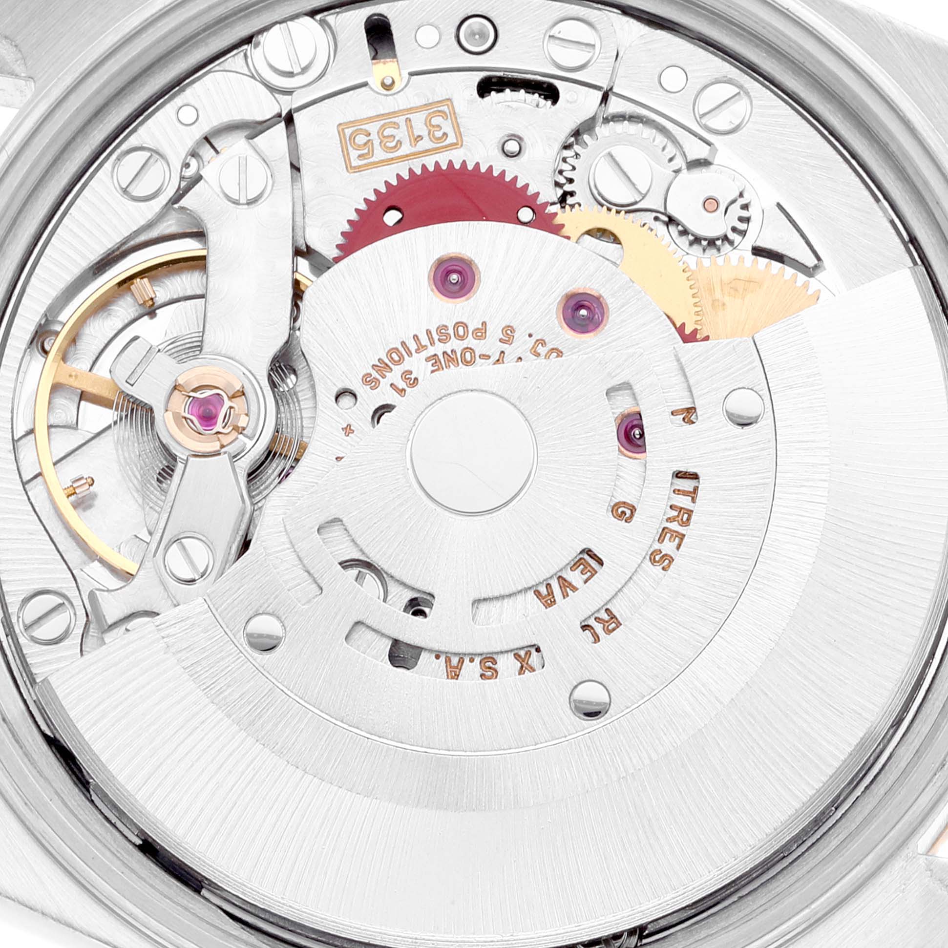 The image shows an internal view of the movement mechanism of a Rolex Date 15223 Men's Steel and Gold (two tone) Blue Dial 15223 Men's Steel and Gold (two tone) Blue Dial model watch.