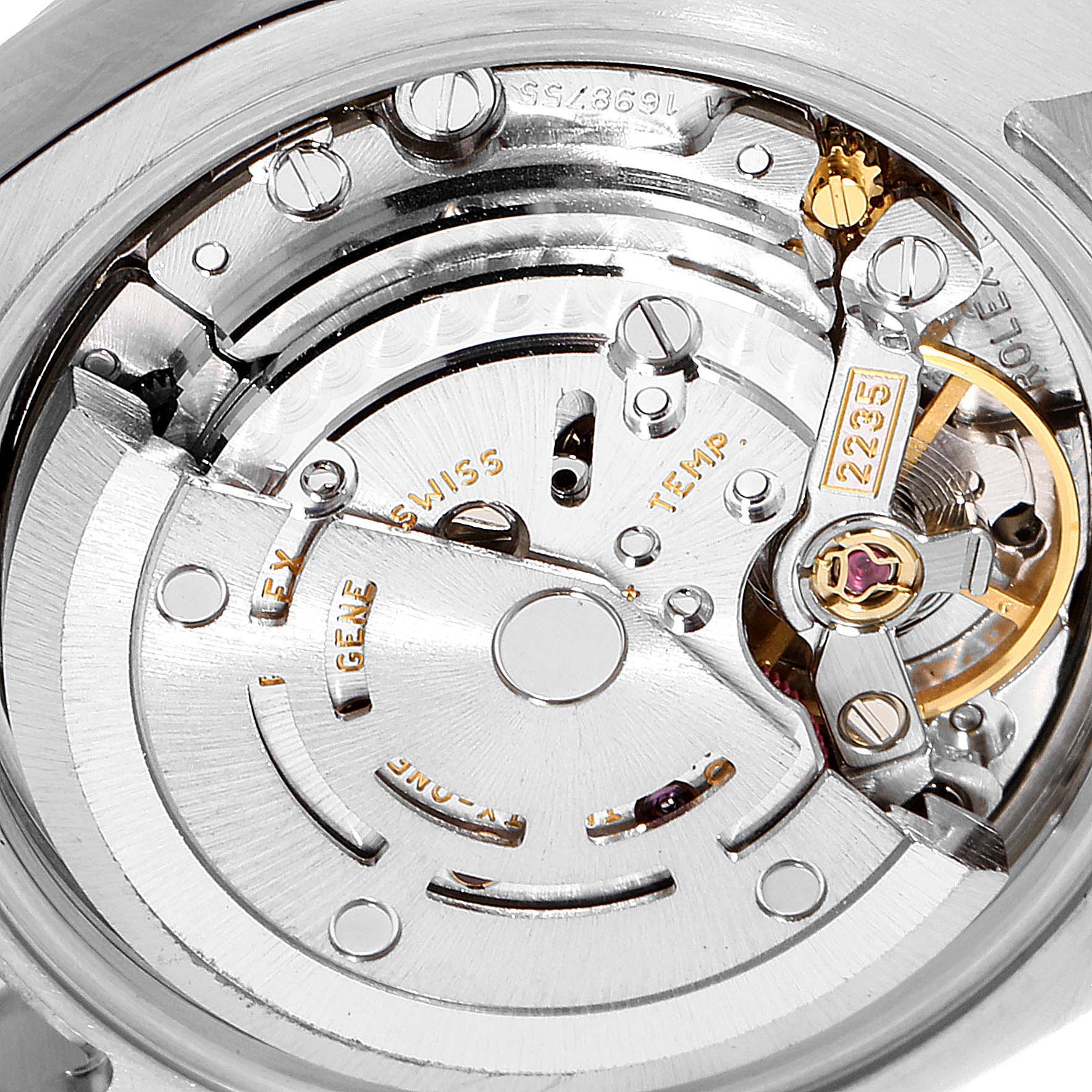 This image shows the movement mechanism of a Rolex Datejust 179173 Women
s Steel and Gold (two tone) Champagne Dial 179173 Women
s Steel and Gold (two tone) Champagne Dial watch.