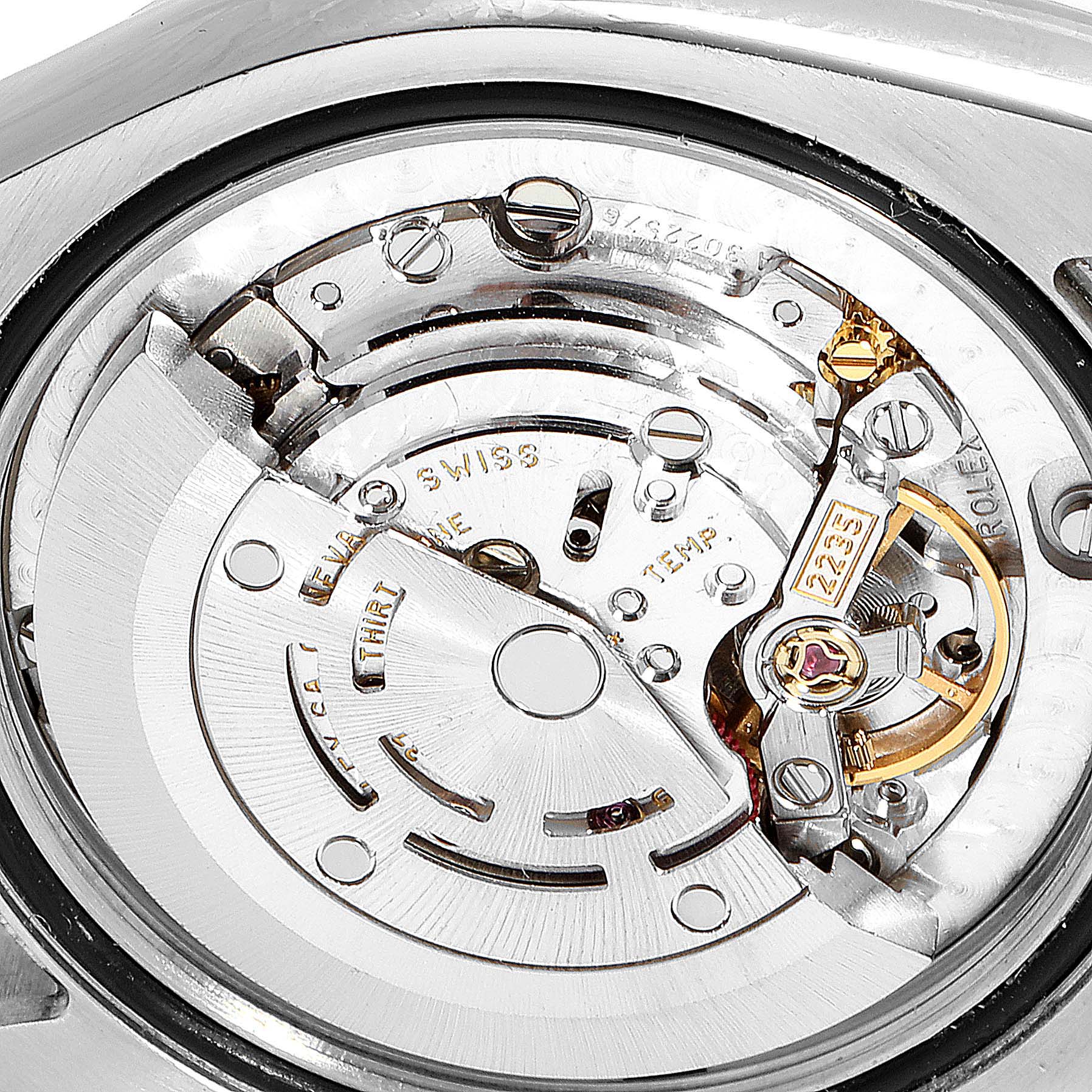 This image shows the inner mechanical movement of a Rolex Mid-Size 178241 Women's Rose Gold Mother of Pearl Dial 178241 Women's Rose Gold Mother of Pearl Dial model watch from a close-up angle, highlighting its intricate components.