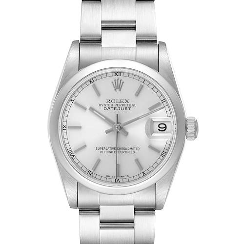 The Rolex Datejust 78240 Women's Stainless Steel Silver Dial watch is shown from the front, displaying the dial, bracelet, and case.
