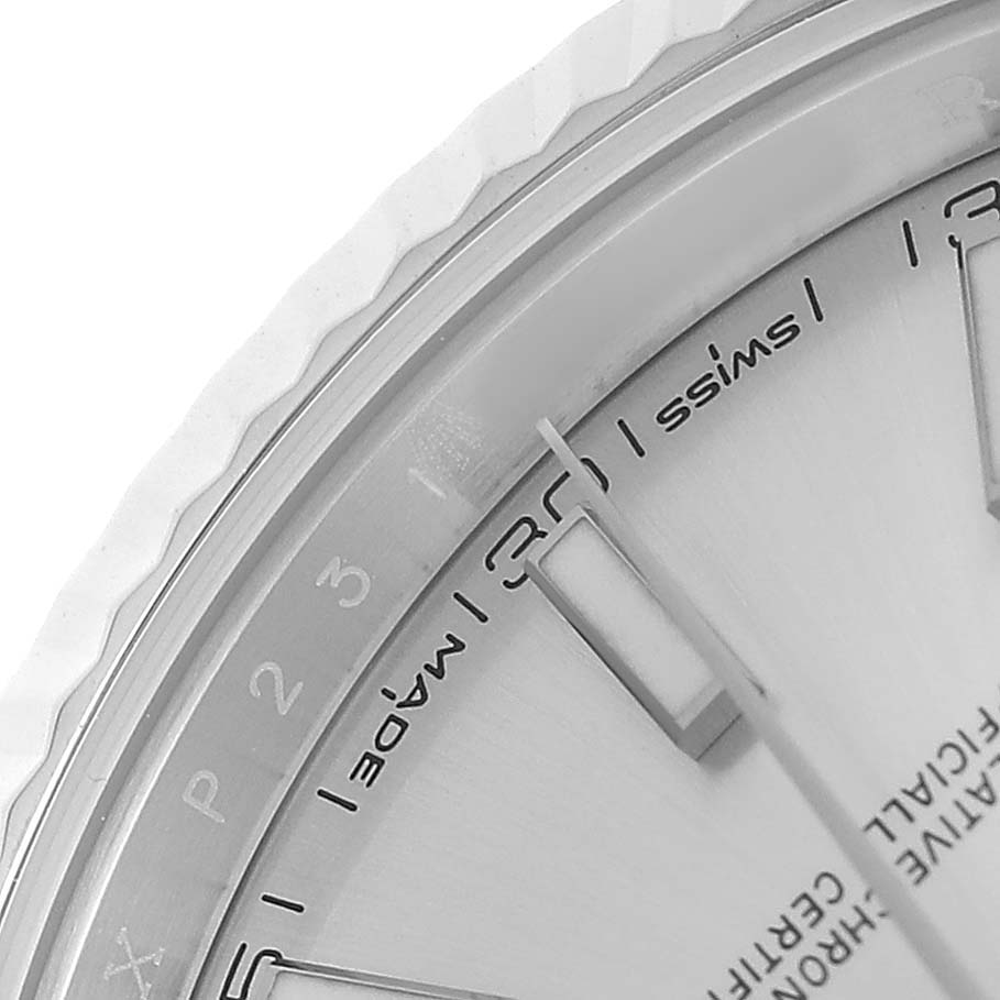 The image shows a close-up of the dial's edge and markers on the Rolex Datejust 41 126334 Men's Stainless Steel Silver Dial model.