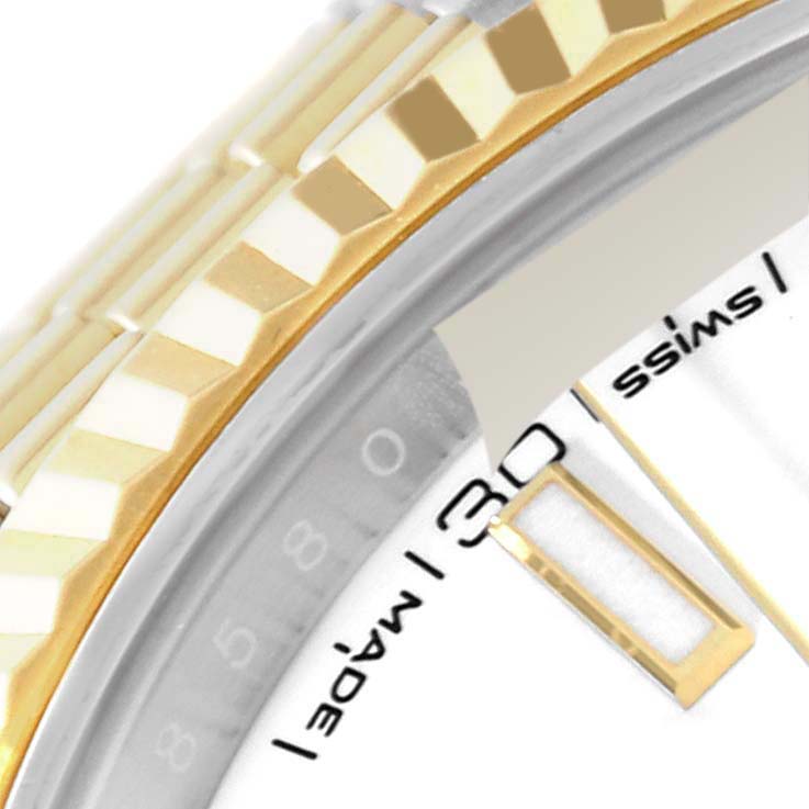The close-up image displays the bezel, part of the bracelet, the "Swiss Made" text, and the date window of the Rolex Datejust 41 126333 Men's Steel and Gold (two tone) White Dial 126333 Men's Steel and Gold (two tone) White Dial watch.