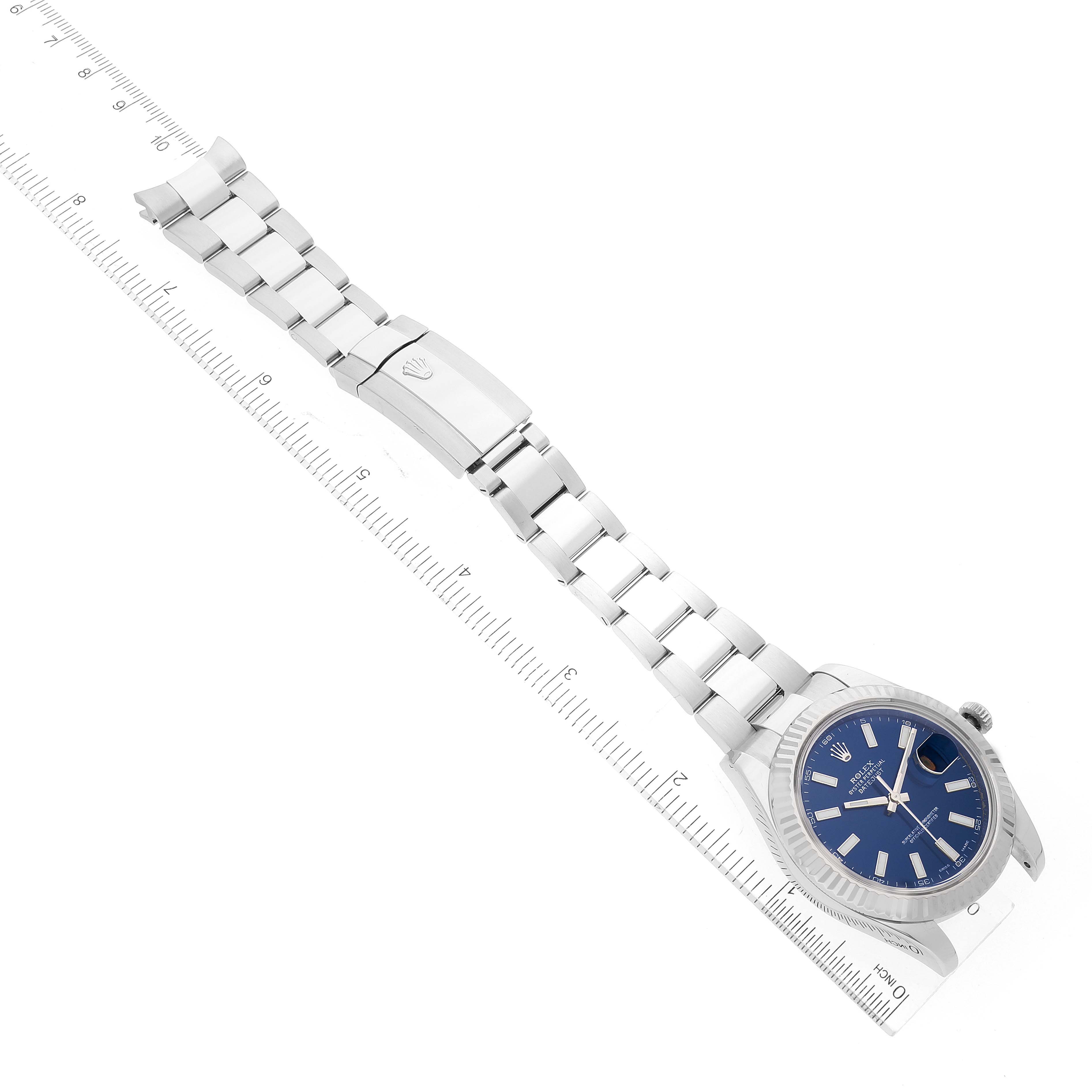 The image shows a Rolex Datejust 41 116334 Men's Stainless Steel Blue Dial 116334 Men's Stainless Steel Blue Dial watch lying flat, displaying the bracelet, clasp, and part of the watch face.