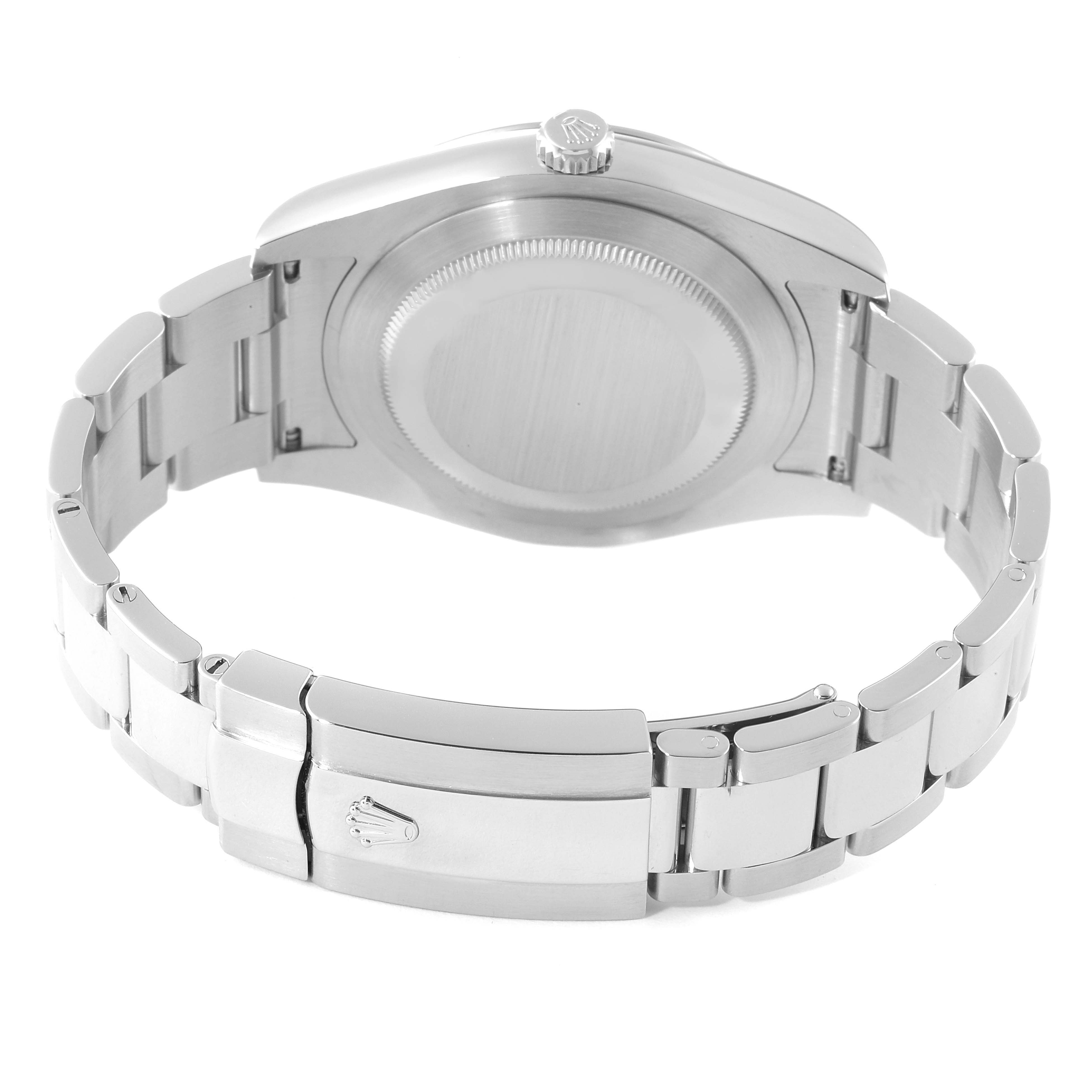 The image shows the back case and bracelet clasp of the Rolex Datejust 41 116334 Men's Stainless Steel Grey Dial 116334 Men's Stainless Steel Grey Dial watch.