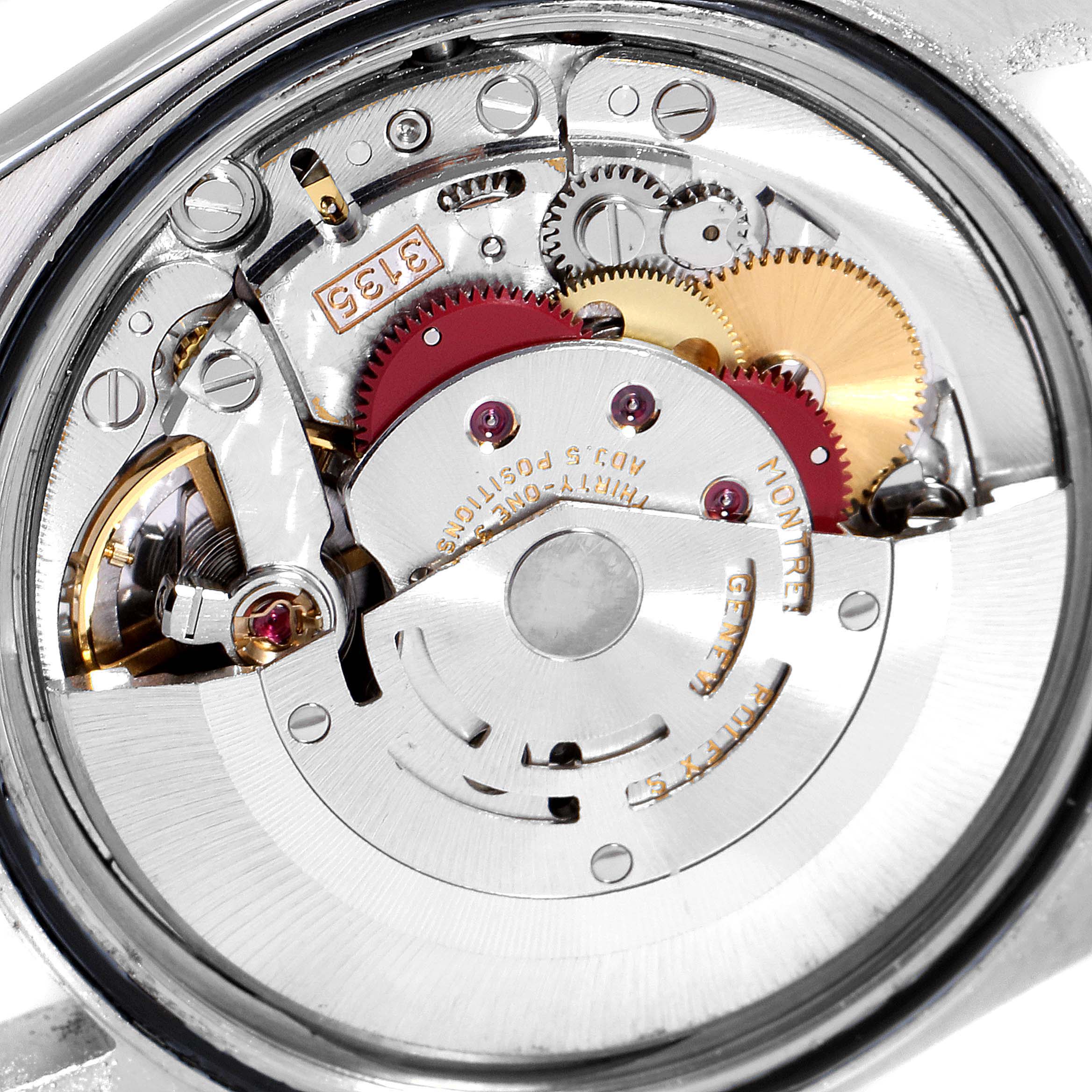 This image shows a close-up view of the inner mechanics and movement of the Rolex Datejust 16233 Men
s Steel and Gold (two tone) Champagne Dial 16233 Men
s Steel and Gold (two tone) Champagne Dial model watch.
