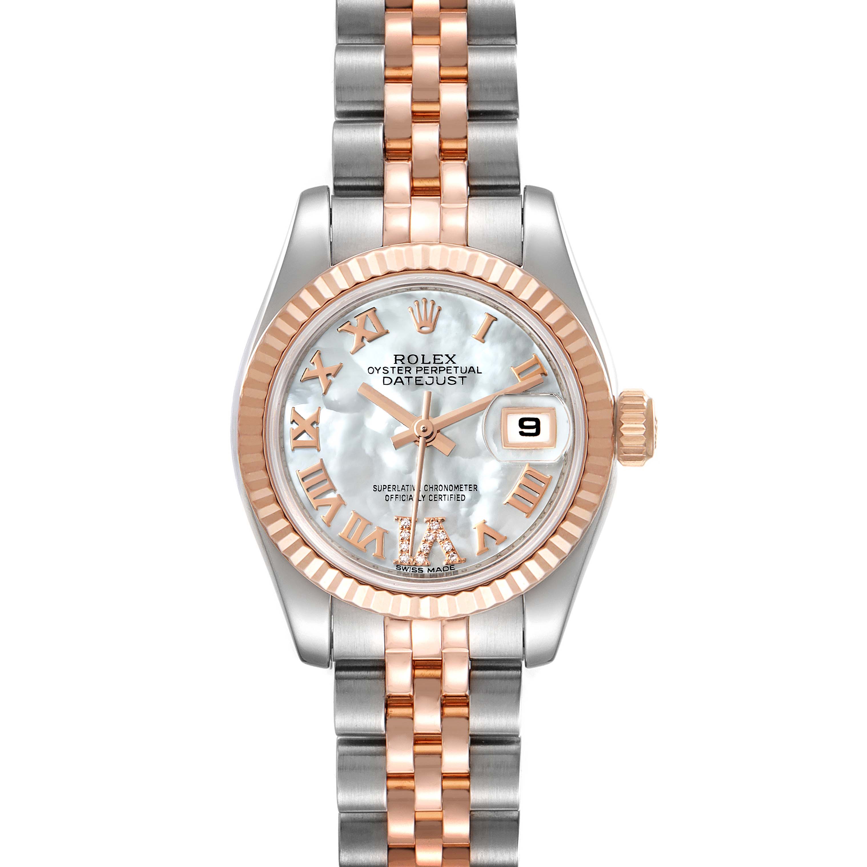 Rolex Datejust Steel Rose Gold Mother of Pearl Diamond Ladies Watch ...