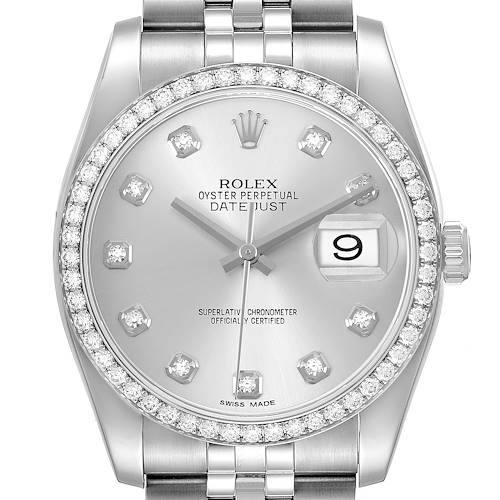 Photo of Rolex Datejust Steel White Gold Silver Dial Diamond Mens Watch 116244