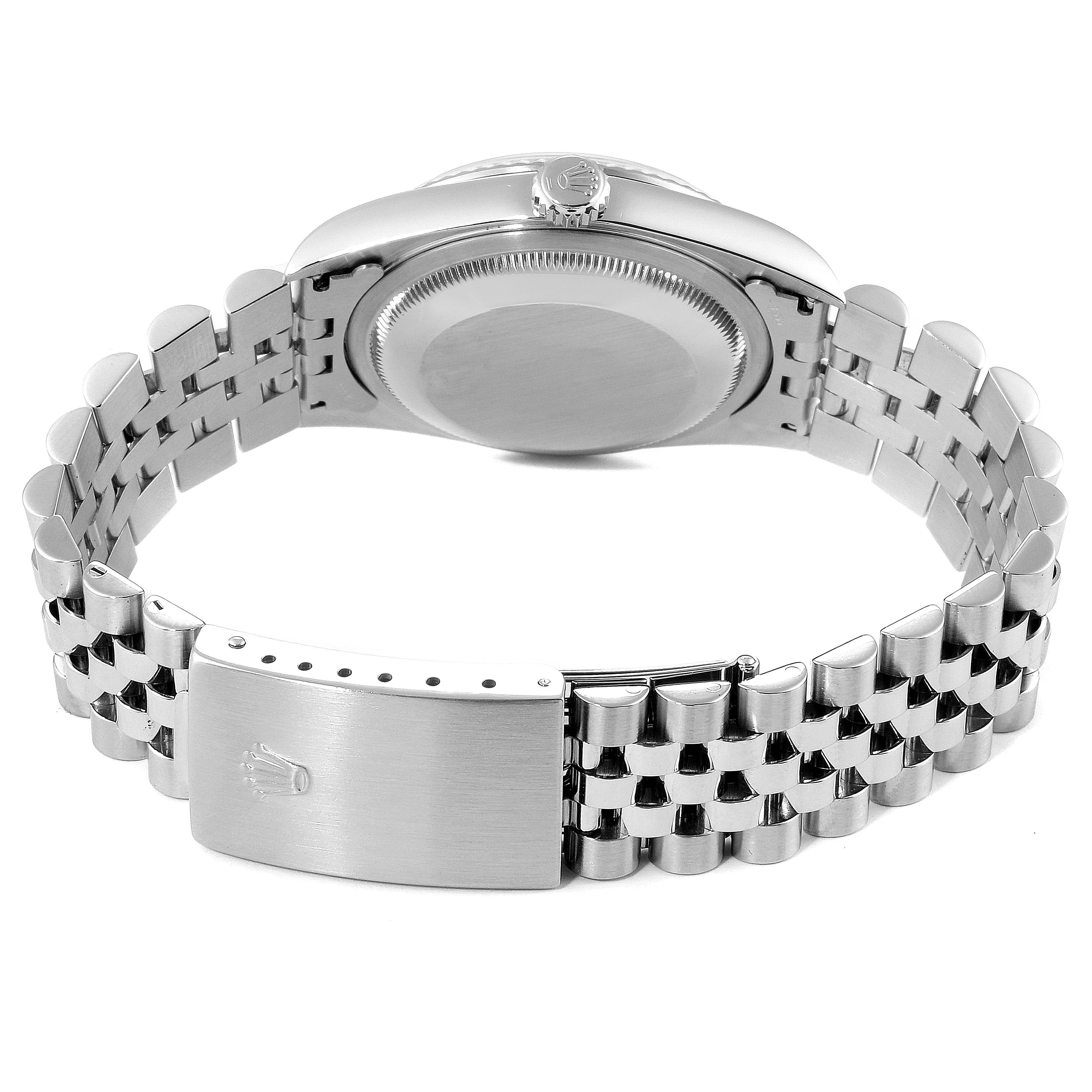 The image shows the back and bracelet of a Rolex Datejust 16234 Men's Stainless Steel Silver Dial 16234 Men's Stainless Steel Silver Dial watch, highlighting the clasp and case back.
