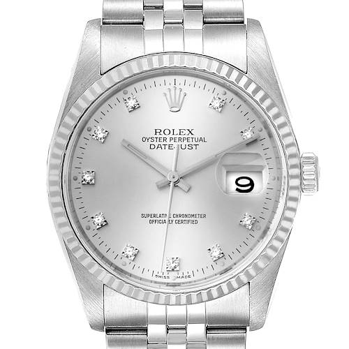 Photo of Rolex Datejust Steel White Gold Silver Diamond Dial Mens Watch 16234