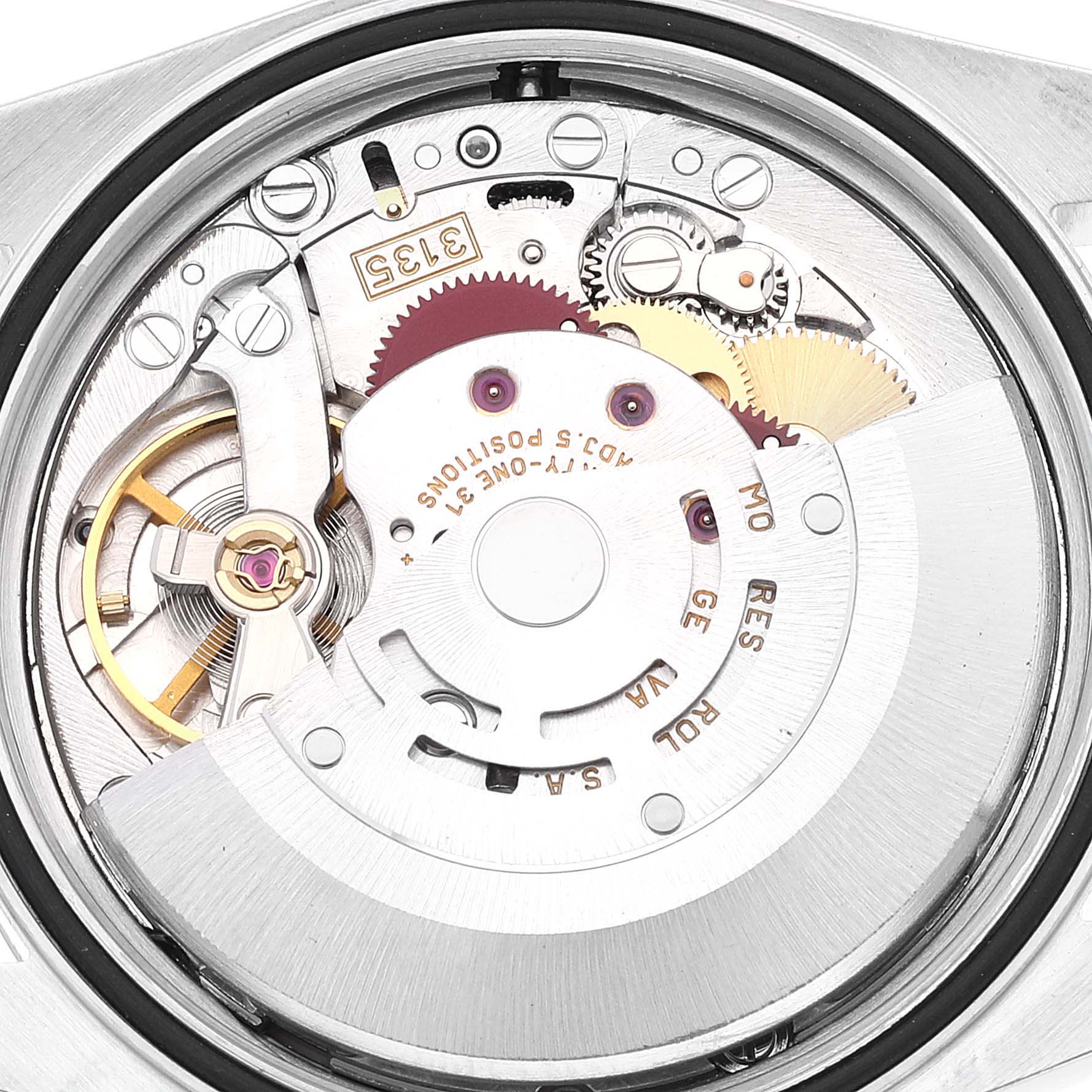 This image shows the intricate internal mechanism and movement of a Rolex Datejust 16234 Men's Stainless Steel Silver Dial 16234 Men's Stainless Steel Silver Dial watch.