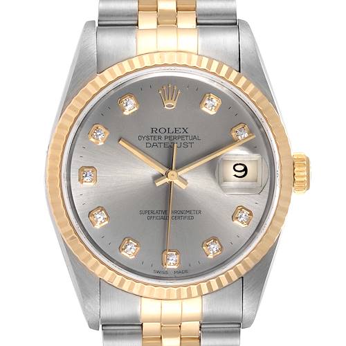Photo of Rolex Datejust Steel Yellow Gold Slate Diamond Dial Mens Watch 16233 Papers