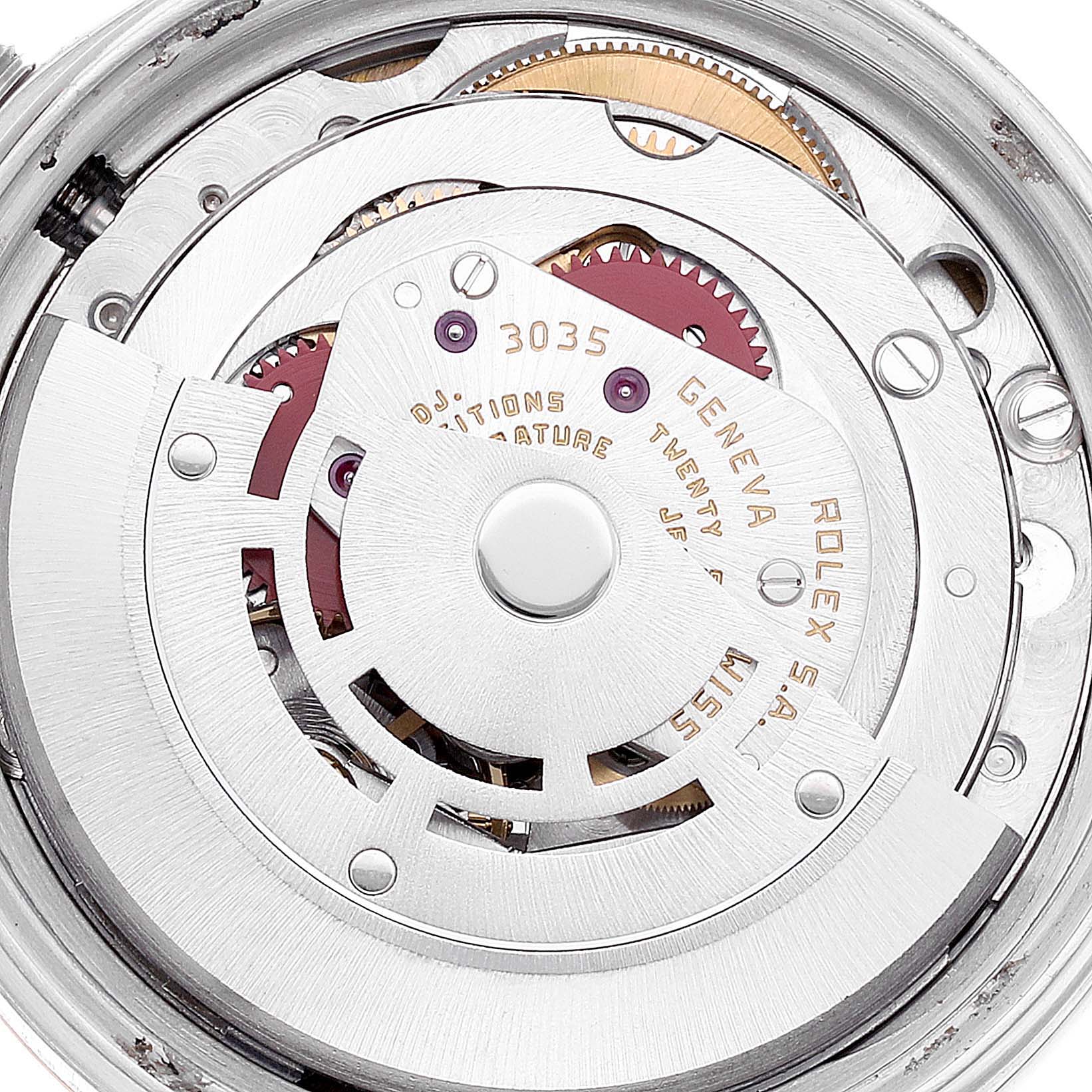The image shows a close-up of the internal movement mechanism of a Rolex Vintage Collection 16013 Men's Steel and Gold (two tone) White Dial 16013 Men's Steel and Gold (two tone) White Dial watch.