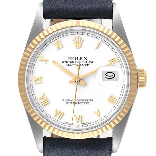 Photo of Rolex Datejust Steel Yellow Gold White Roman Dial Vintage Mens Watch 16013