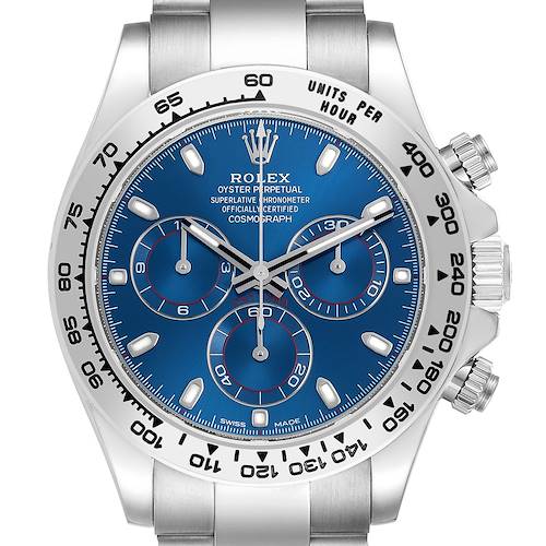 Photo of Rolex Daytona White Gold Blue Dial Chronograph Mens Watch 116509 Box Card