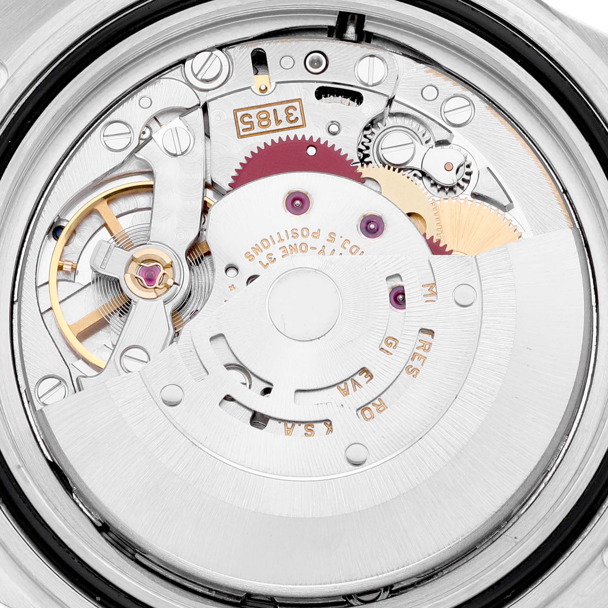 This image shows the movement mechanism of the Rolex Explorer 16570 Men's Stainless Steel White Dial 16570 Men's Stainless Steel White Dial model, viewed from the back.
