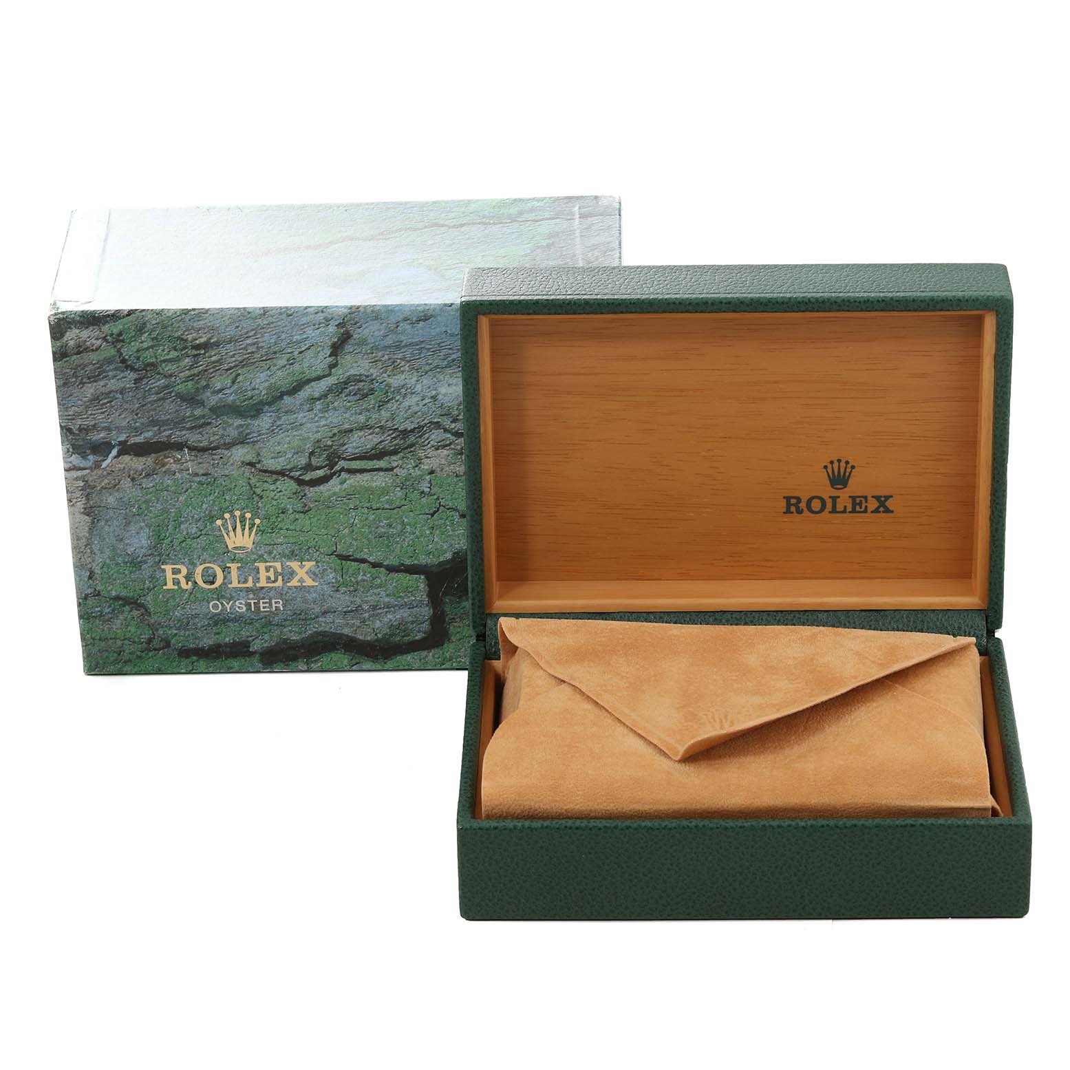 The image shows the packaging box and inner case for the Rolex Explorer 16570 Men's Stainless Steel White Dial 16570 Men's Stainless Steel White Dial model watch.