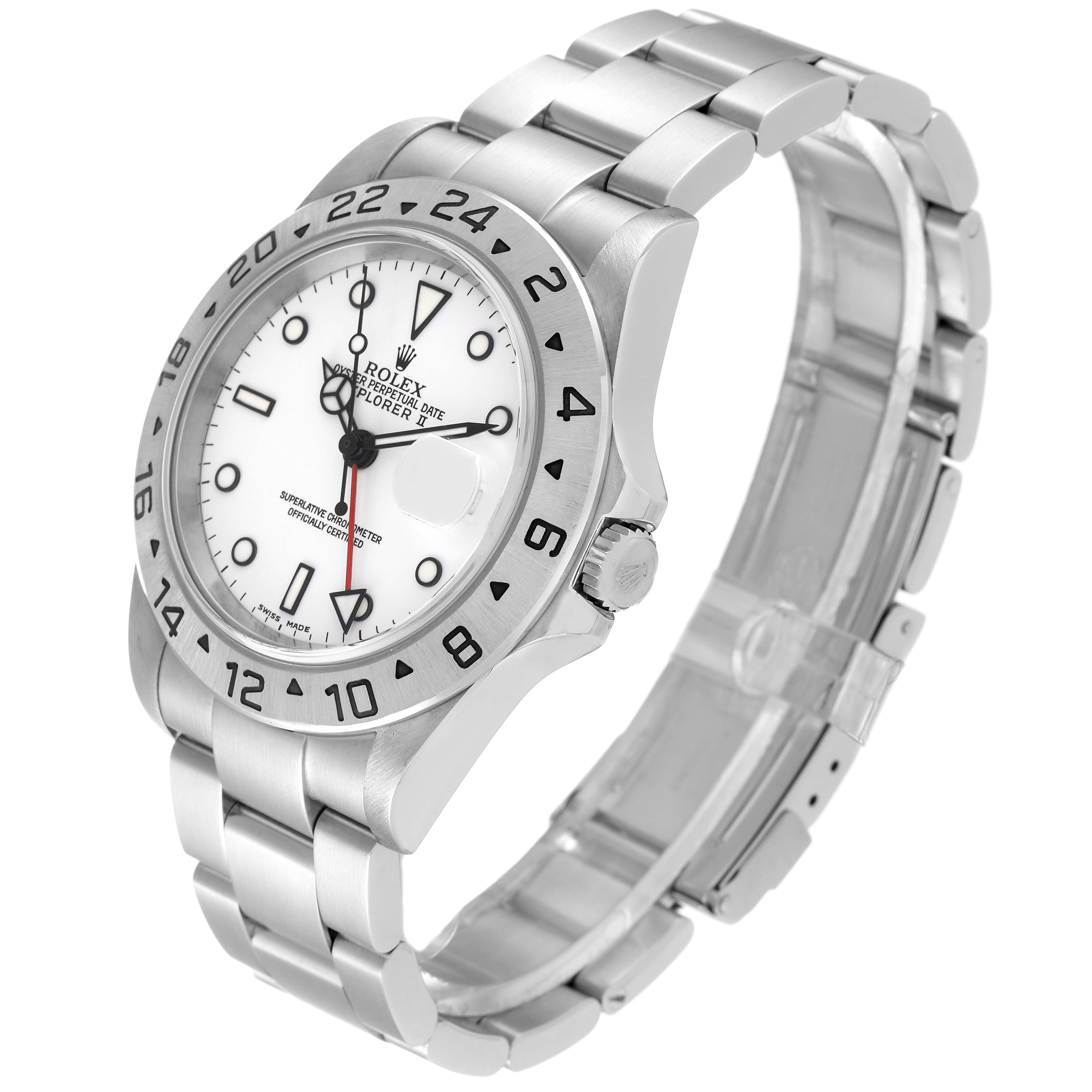 The image shows a side and top view of the Rolex Explorer 16570 Men's Stainless Steel White Dial 16570 Men's Stainless Steel White Dial watch, showcasing the dial, bezel, case, and bracelet.