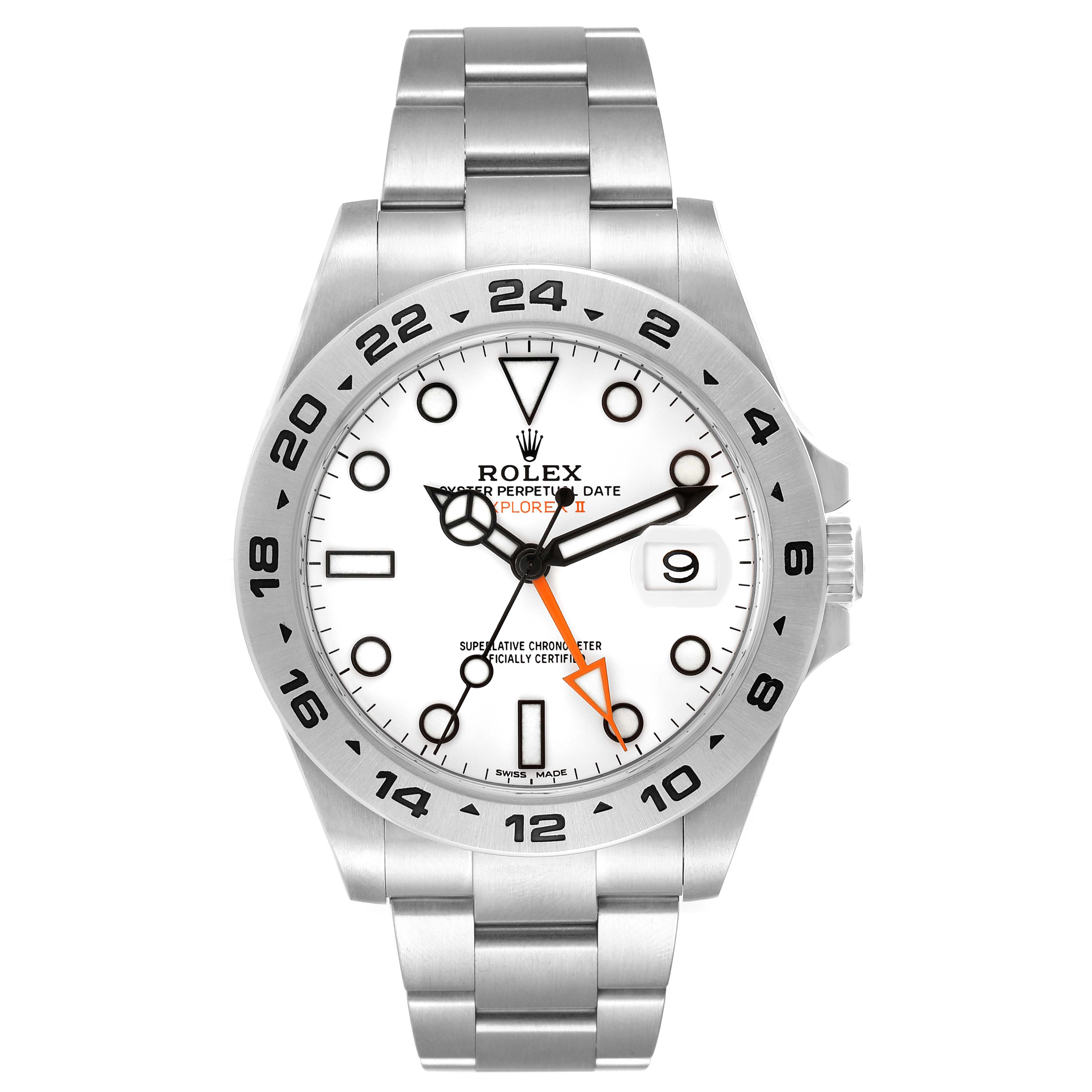 The image shows a full frontal view of a Rolex Explorer 216570 Men
s Stainless Steel White Dial 216570 Men
s Stainless Steel White Dial watch, displaying the face, bezel, dial, and bracelet.