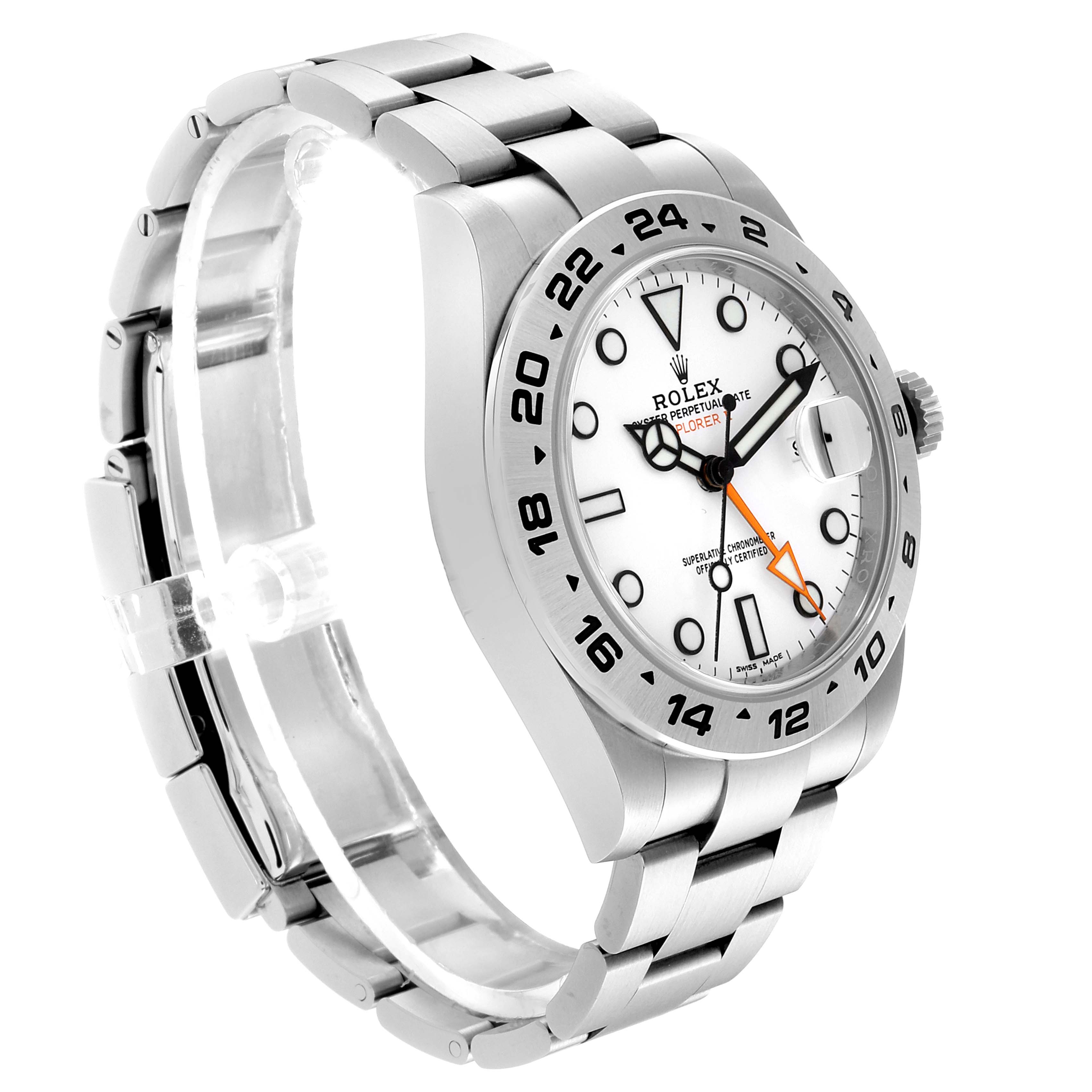 The image shows a Rolex Explorer 216570 Men
s Stainless Steel White Dial 216570 Men
s Stainless Steel White Dial watch at a slight angle, highlighting its face, bezel, crown, and band.