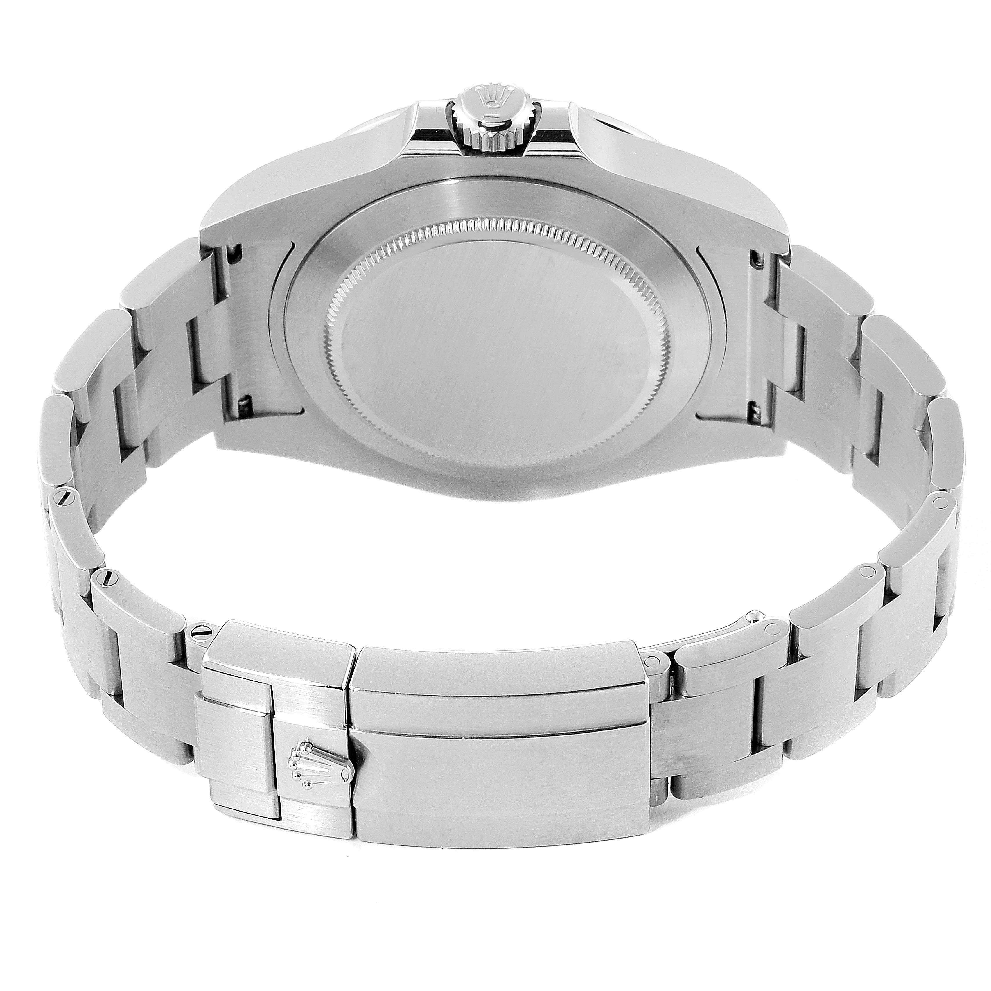 This image shows the back case, crown, and bracelet clasp of a Rolex Explorer 216570 Men
s Stainless Steel White Dial 216570 Men
s Stainless Steel White Dial model watch from a rear angle.
