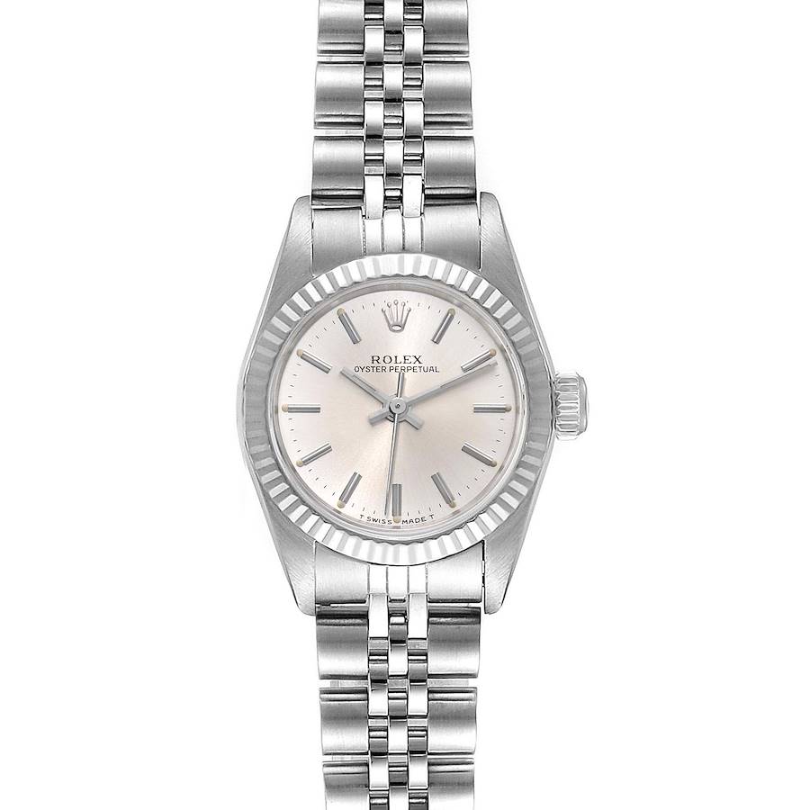 Rolex Non-Date Steel 18k White Gold Silver Dial Ladies Watch 67194 Box Papers SwissWatchExpo