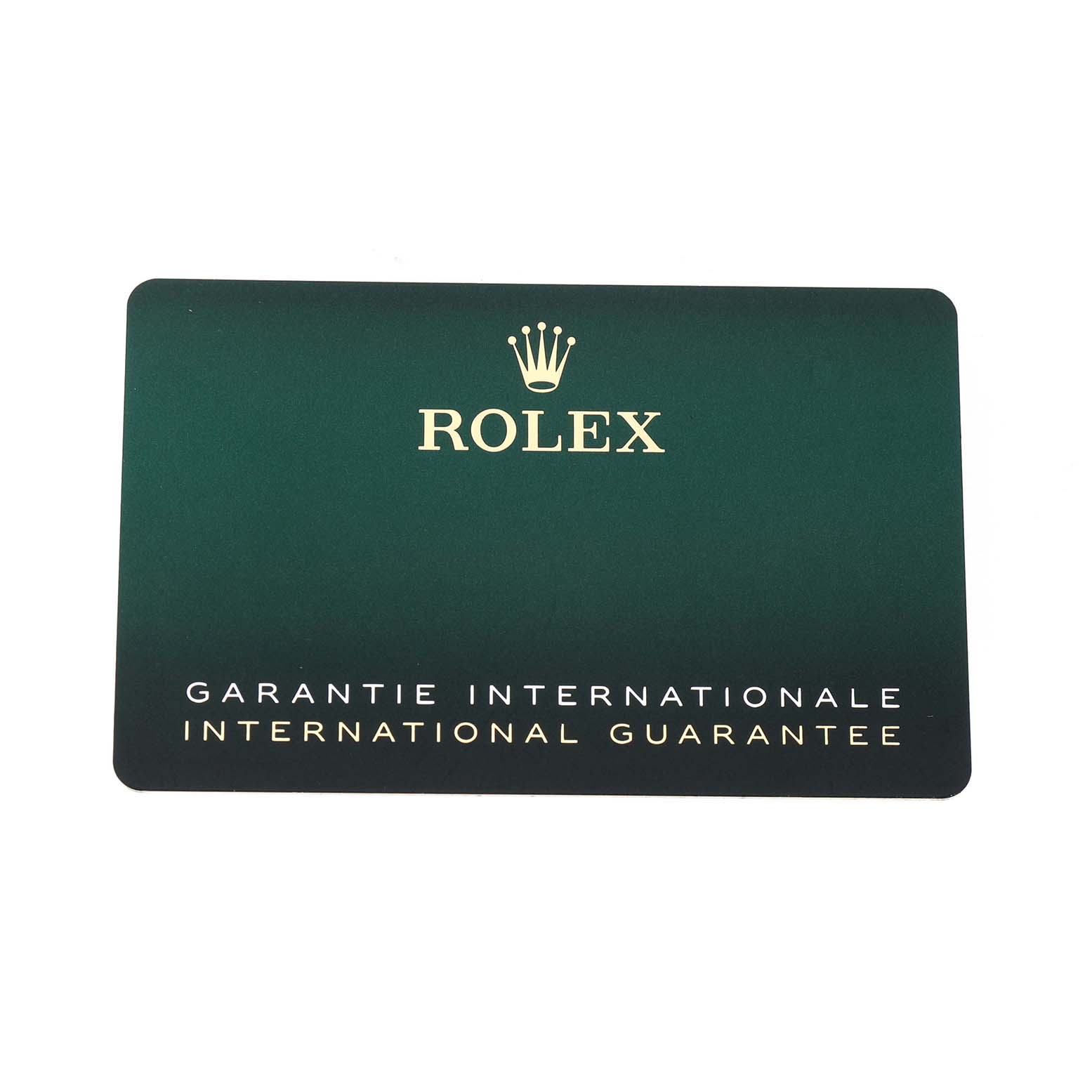 The image shows the International Guarantee card for a Rolex Oyster Perpetual 124200 Men's Stainless Steel Black Dial watch.