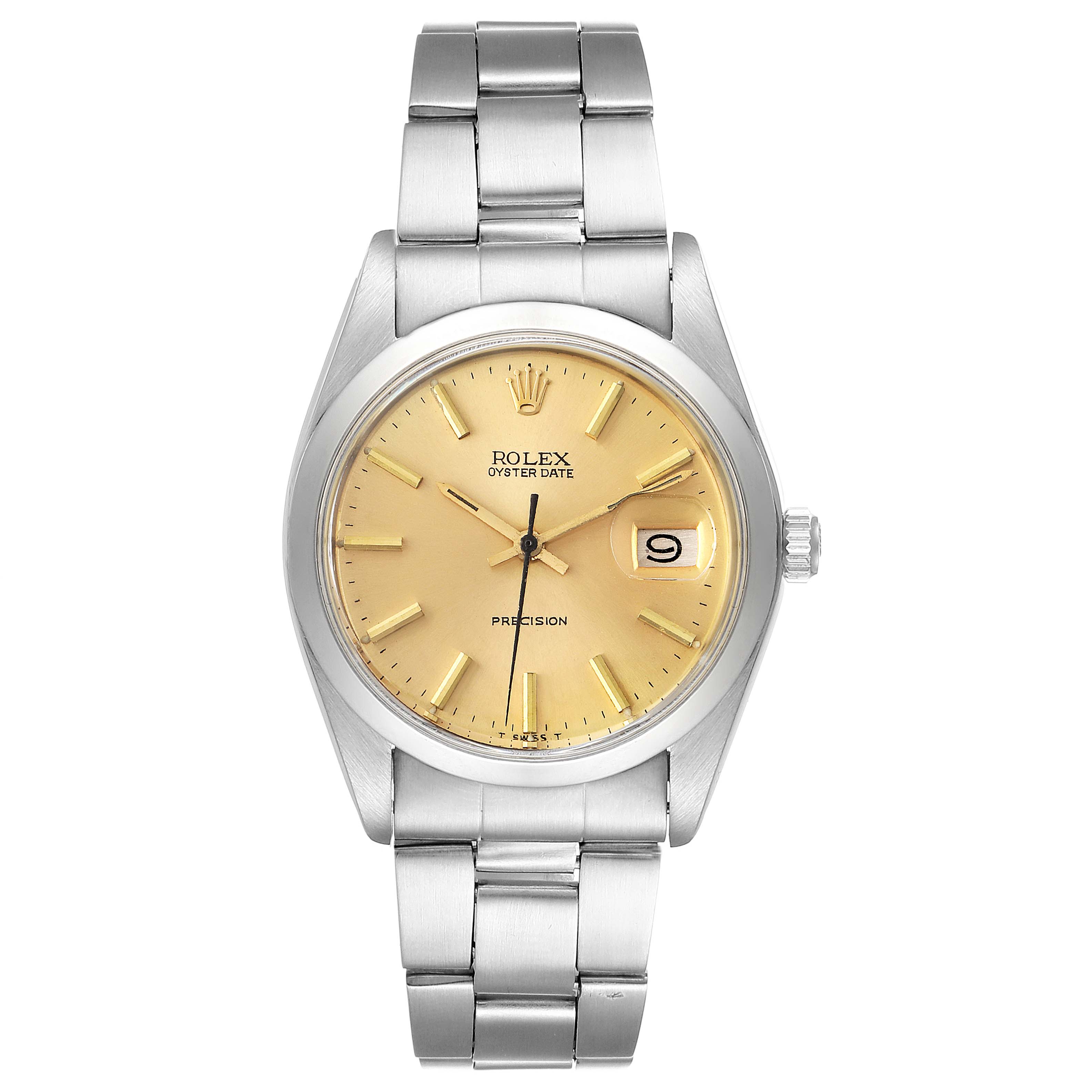 The image shows a front view of a Rolex Vintage Collection 6694 Men's Stainless Steel Champagne Dial 6694 Men's Stainless Steel Champagne Dial Oyster Date model watch, showcasing the dial, hands, and bracelet.