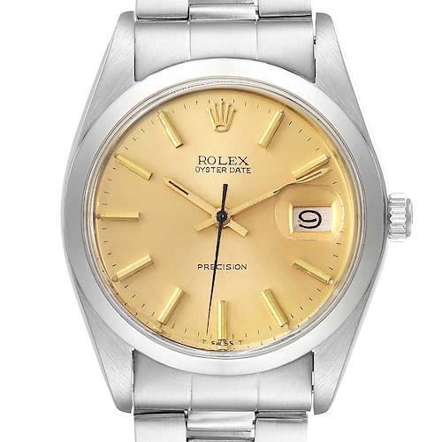 Photo of Rolex OysterDate Precision Steel Champagne Dial Vintage Mens Watch 6694
