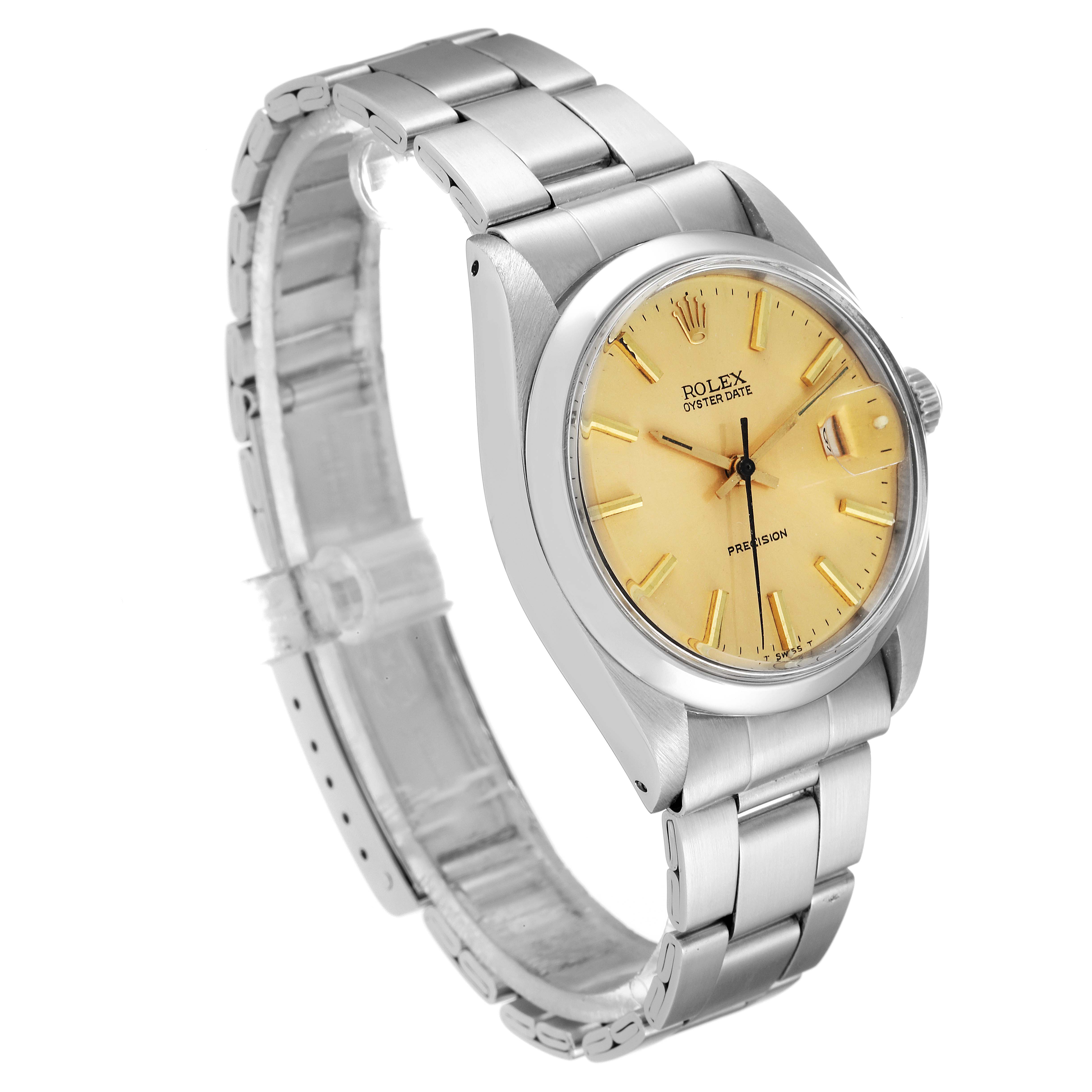 The image shows a Rolex Vintage Collection 6694 Men's Stainless Steel Champagne Dial 6694 Men's Stainless Steel Champagne Dial watch angled sideways, highlighting the face, dial, and stainless steel band.