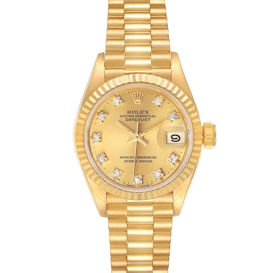 Rolex President Datejust Yellow Gold Diamond Dial Watch 69178 Box Papers SwissWatchExpo