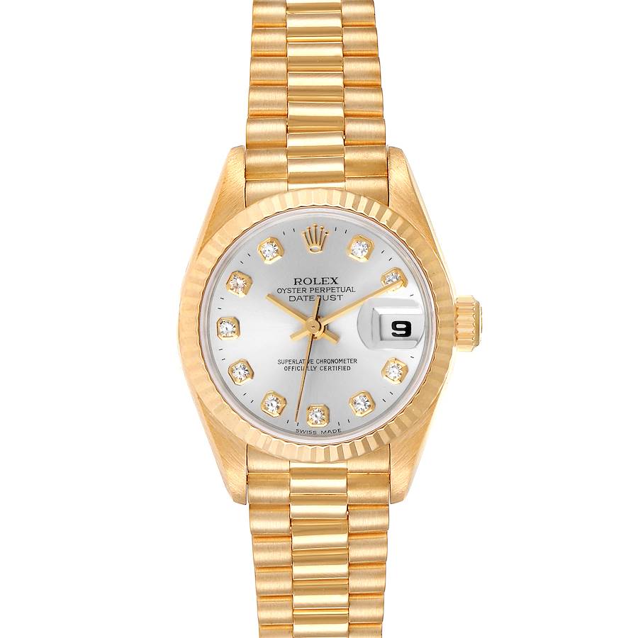 Rolex President Datejust Yellow Gold Silver Diamond Dial Ladies Watch 69178 SwissWatchExpo