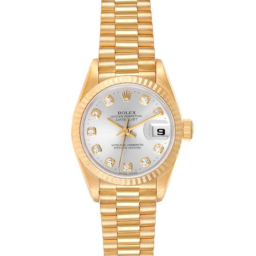 Photo of Rolex President Datejust Yellow Gold Silver Diamond Dial Ladies Watch 69178