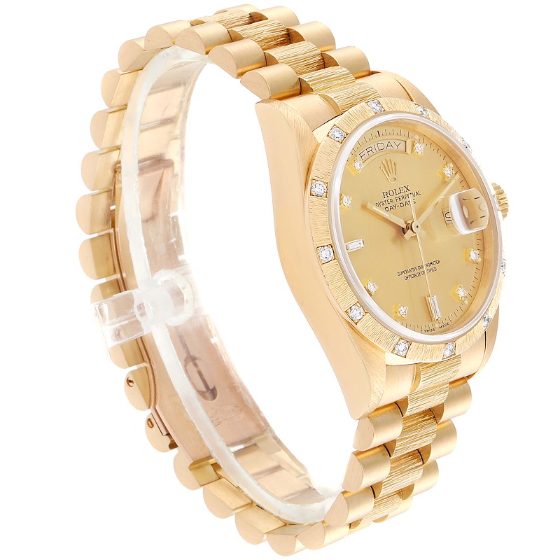 Rolex President Day Date Yellow Gold Diamond Mens Watch 18108