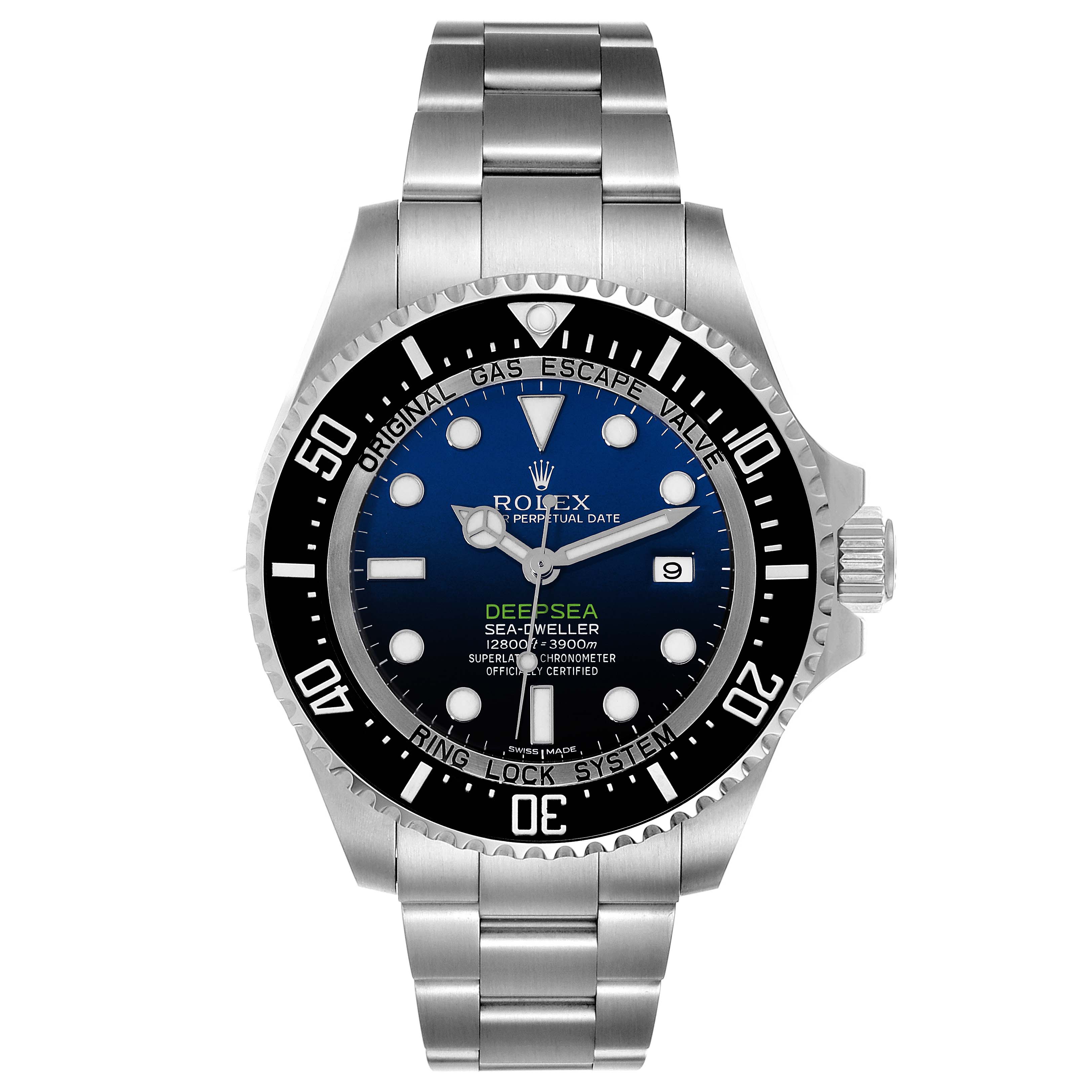 The image shows a front view of a Rolex Sea-Dweller 116660 Men's Stainless Steel Blue Dial 116660 Men's Stainless Steel Blue Dial watch, displaying the dial, bezel, crown, and bracelet.