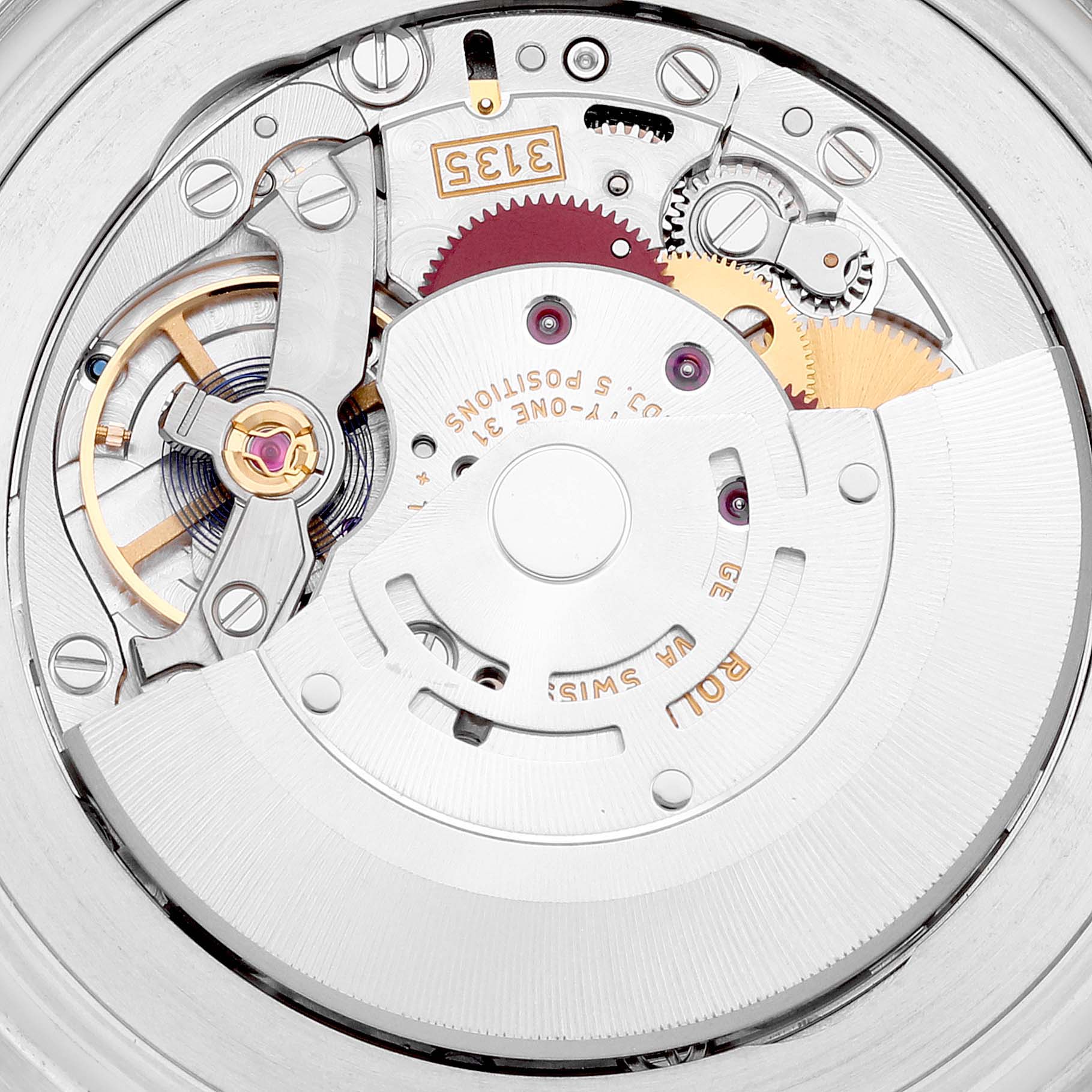 This is a close-up view of the mechanical movement inside a Rolex Sea-Dweller 116660 Men's Stainless Steel Blue Dial 116660 Men's Stainless Steel Blue Dial watch.