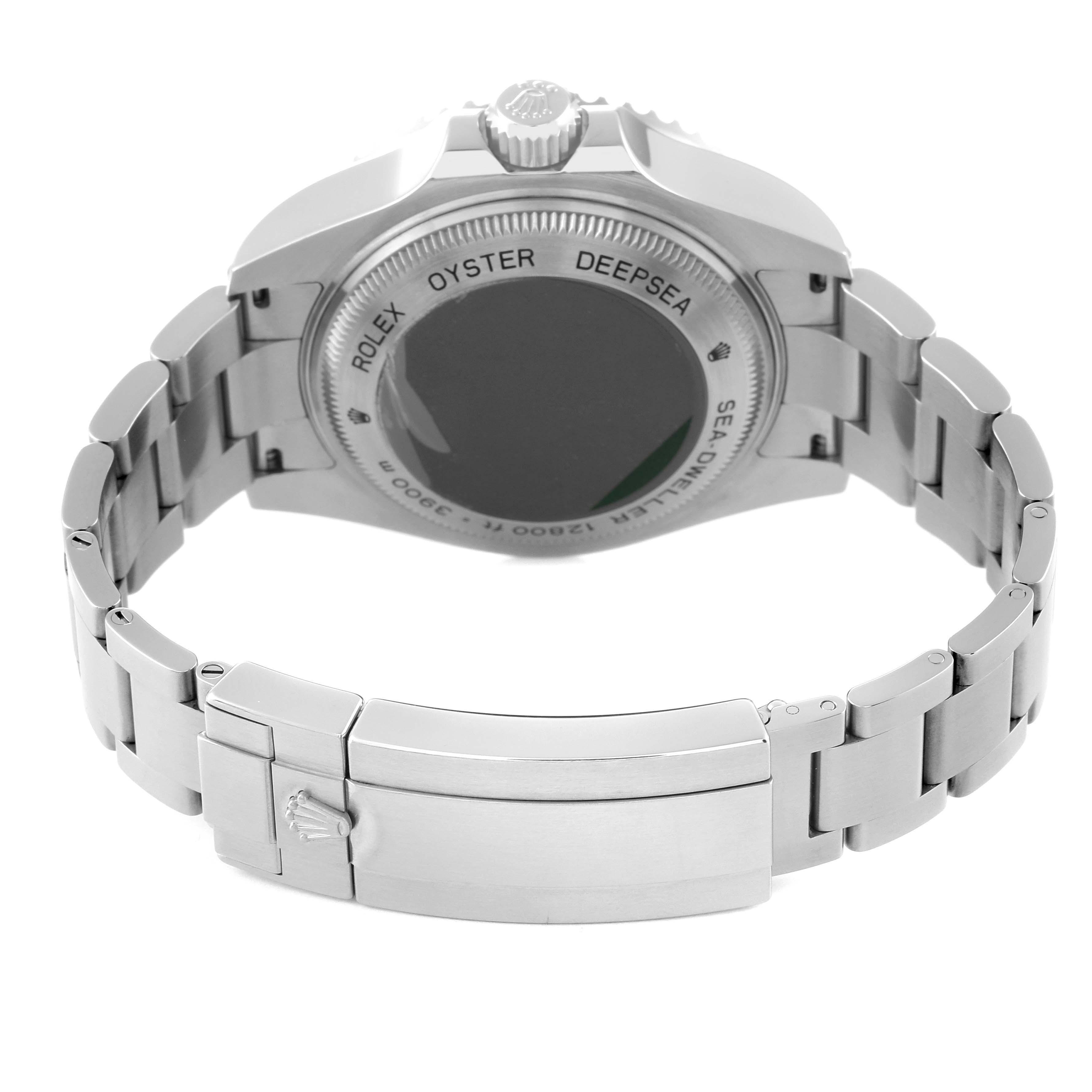 The image shows the back view of a Rolex Sea-Dweller 116660 Men's Stainless Steel Blue Dial 116660 Men's Stainless Steel Blue Dial watch, highlighting the case, bracelet, and clasp.