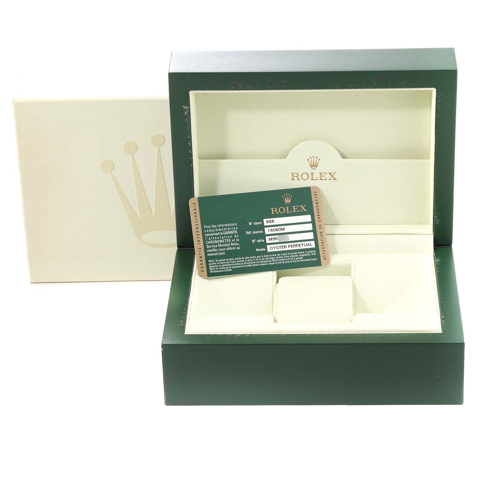 The image shows the open box and Best Quality
ity card for a Rolex Submariner 14060M Men
s Stainless Steel Black Dial 14060M Men
s Stainless Steel Black Dial watch.