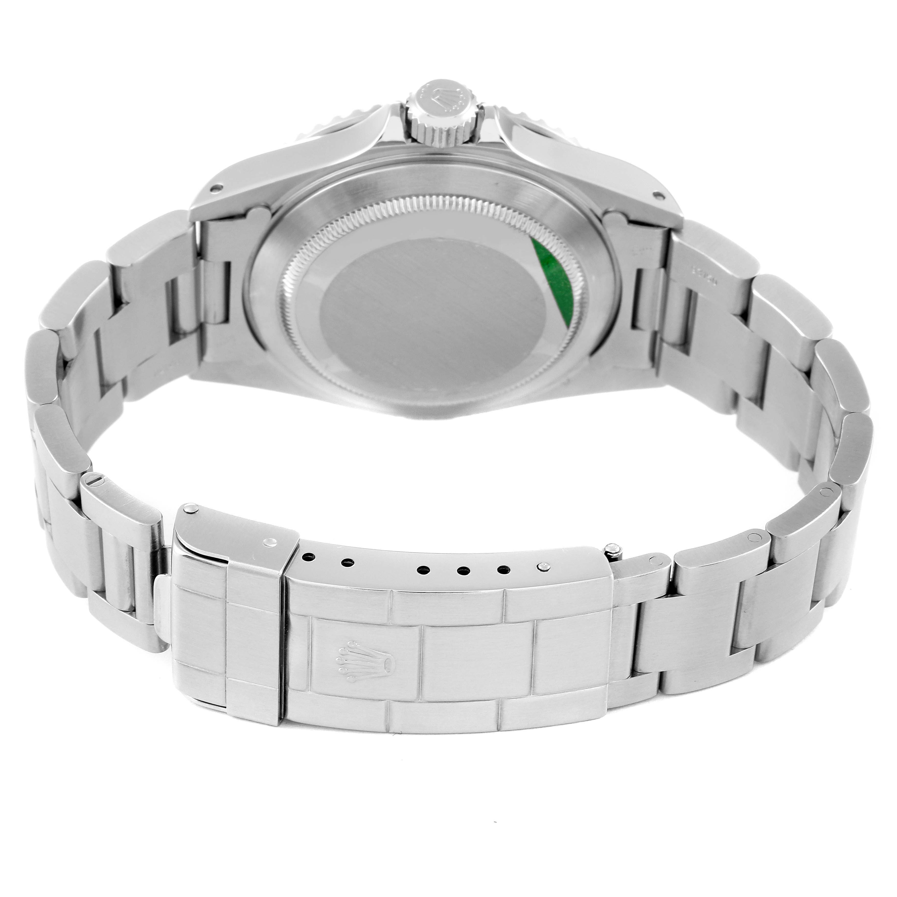 This image shows the case back and bracelet of a Rolex Submariner 14060M Men
s Stainless Steel Black Dial 14060M Men
s Stainless Steel Black Dial watch from the rear angle.