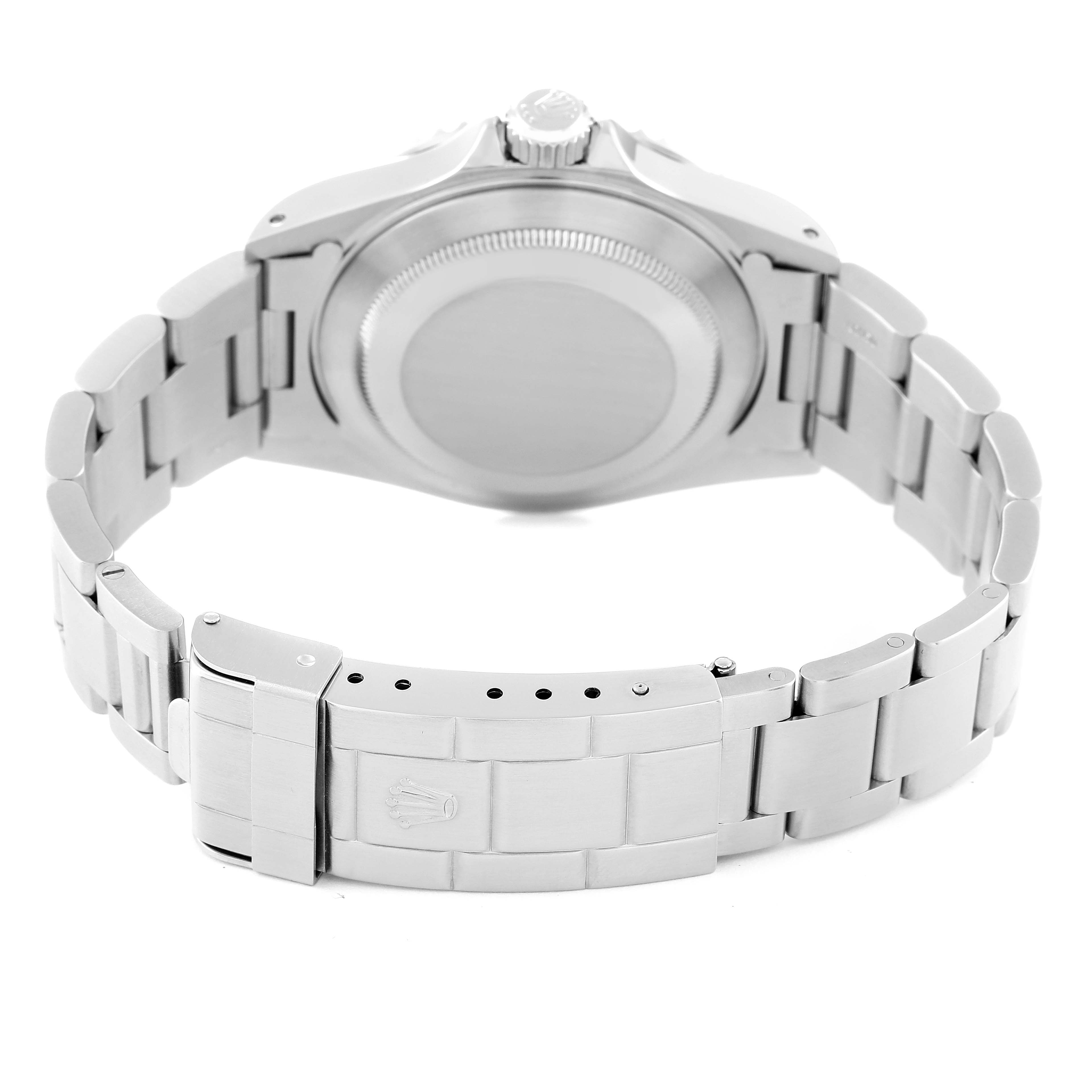 The image shows the back case and metal bracelet of a Rolex Submariner 14060 Men
s Stainless Steel Black Dial 14060 Men
s Stainless Steel Black Dial watch at a rear angle.