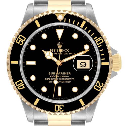 Photo of Rolex Submariner Steel Yellow Gold Black Dial Mens Watch 16613 Box Papers