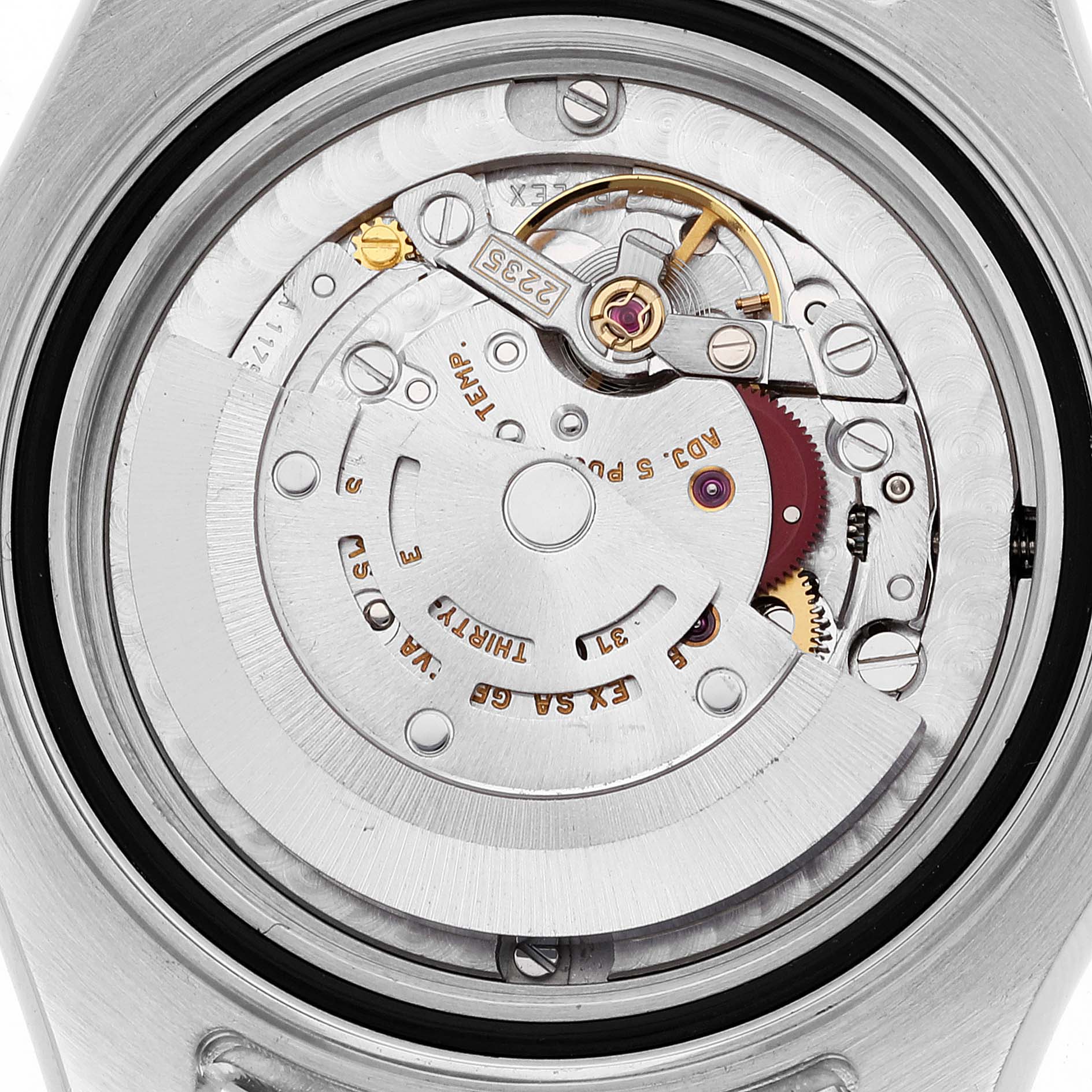 This image shows the inner mechanical movement of a Rolex Yacht-Master 168622 Men's Stainless Steel Silver Dial 168622 Men's Stainless Steel Silver Dial watch, viewed from the back.