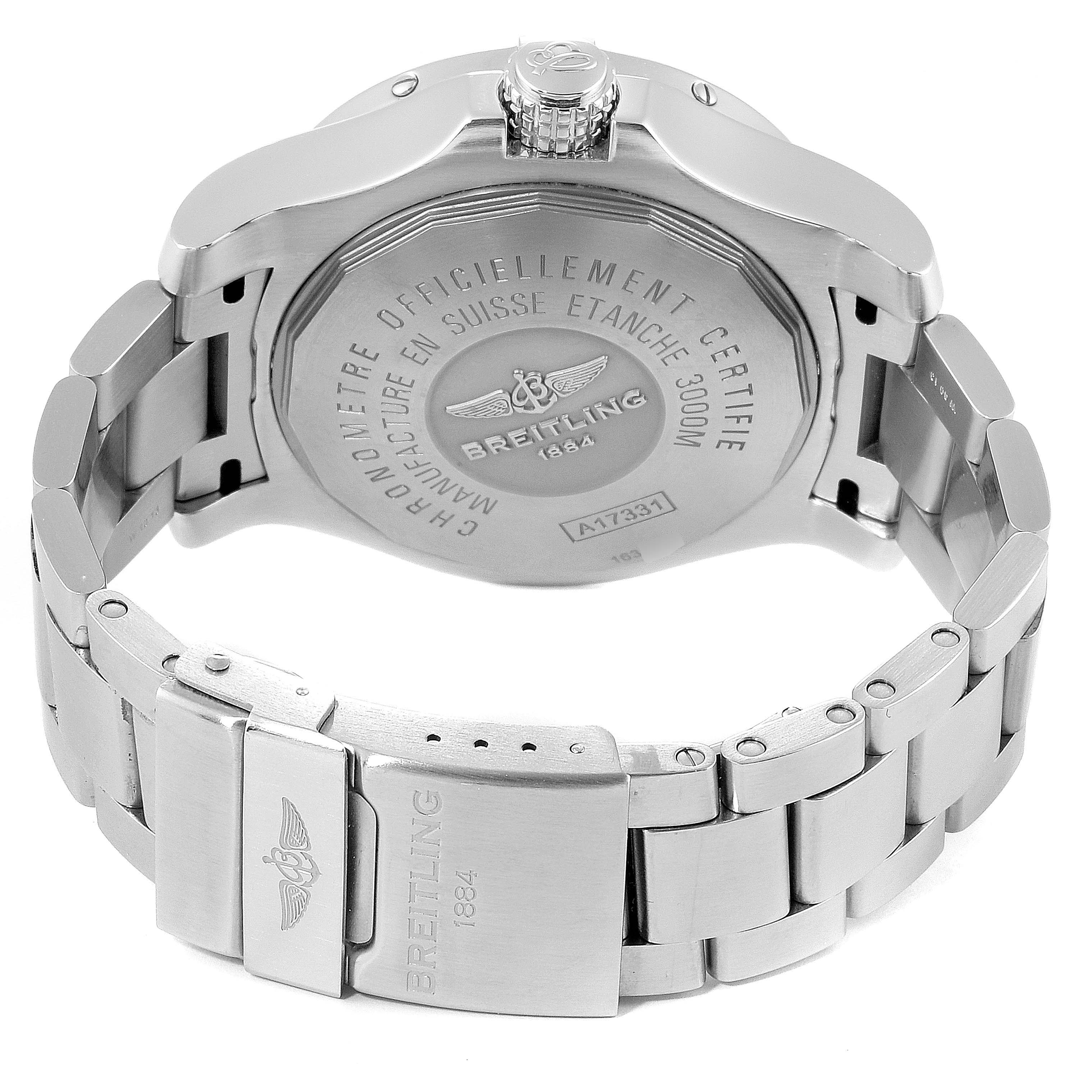 This image shows the back case and clasp of the Breitling Avenger A17331 Men's Stainless Steel Black Dial A17331 Men's Stainless Steel Black Dial watch.