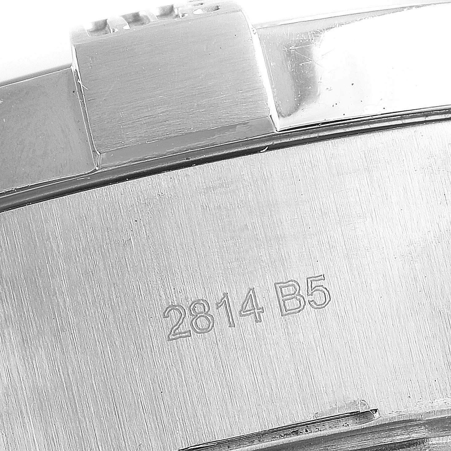 The image shows a close-up of the case back and part of the bracelet clasp of the Breitling Avenger A17331 Men's Stainless Steel Black Dial A17331 Men's Stainless Steel Black Dial model watch.