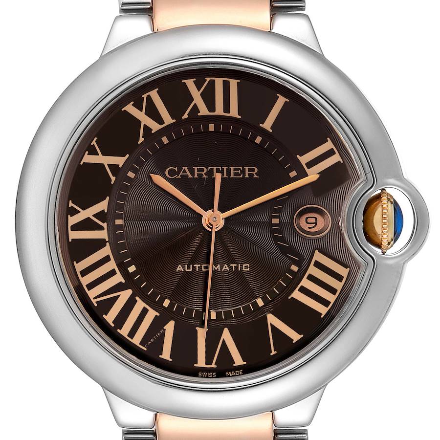 Cartier Ballon Bleu Steel Rose Gold Chocolate Dial Unisex Watch W6920032 SwissWatchExpo