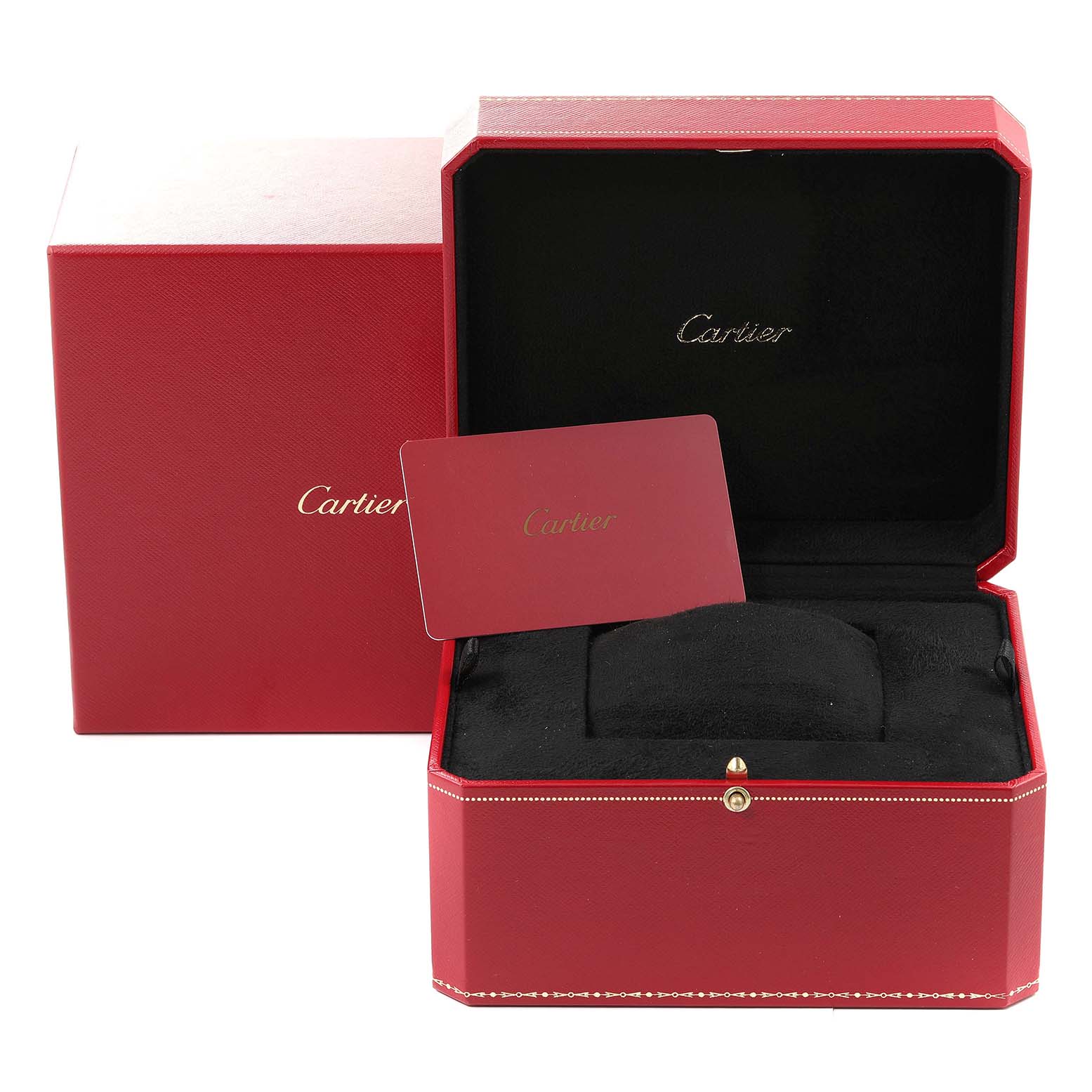 This image shows the red box and authentication card for the Cartier Ballon Bleu W69002Z2 Women's Rose Gold Silver Dial W69002Z2 Women's Rose Gold Silver Dial model watch.